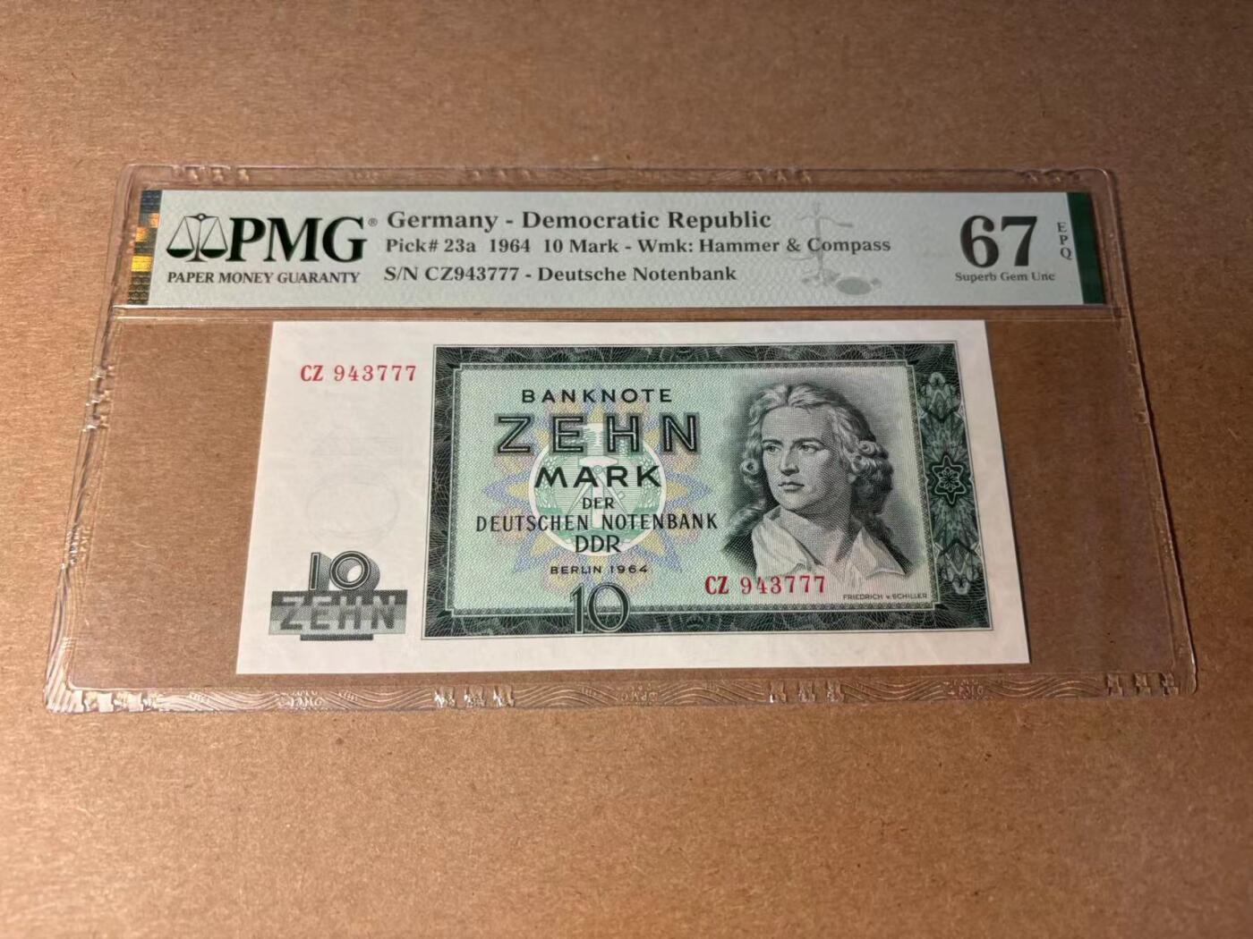 【Blue Auction】✨世界纸币精拍第543期【精】 【777豹子号】德国 1964年10马克  PMG67EPQ 高分