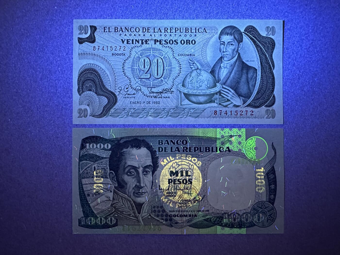 《张总收藏》167期-中秋外币高货特辑 哥伦比亚20、1000比索2张 UNC