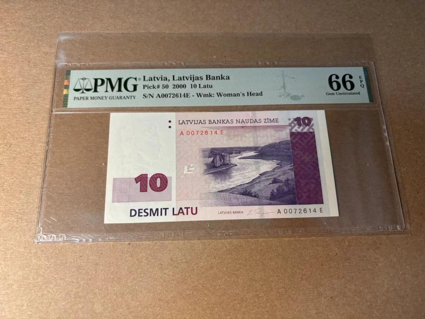 【Blue Auction】✨世界纸币精拍第543期【精】 拉脱维亚 2000年10拉图 PMG66EPQ 
