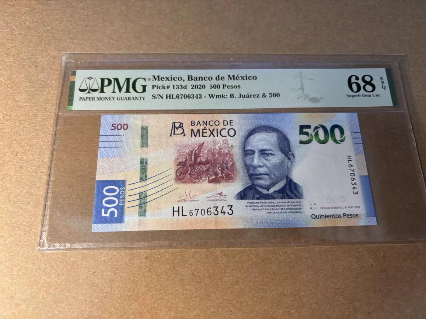【Blue Auction】✨世界纸币精拍第543期【精】 墨西哥 2020年500比索 PMG68EPQ 超高分
