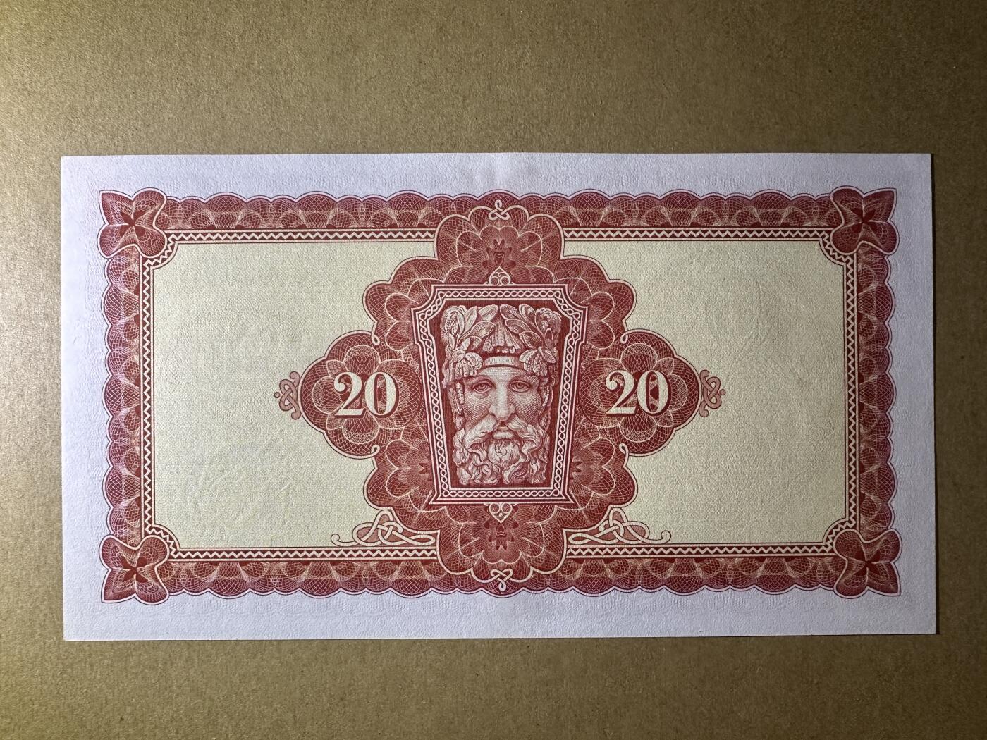 《张总收藏》167期-中秋外币高货特辑 爱尔兰20镑 UNC- A序列 1976年 边缘轻微荧光 大票幅 无4