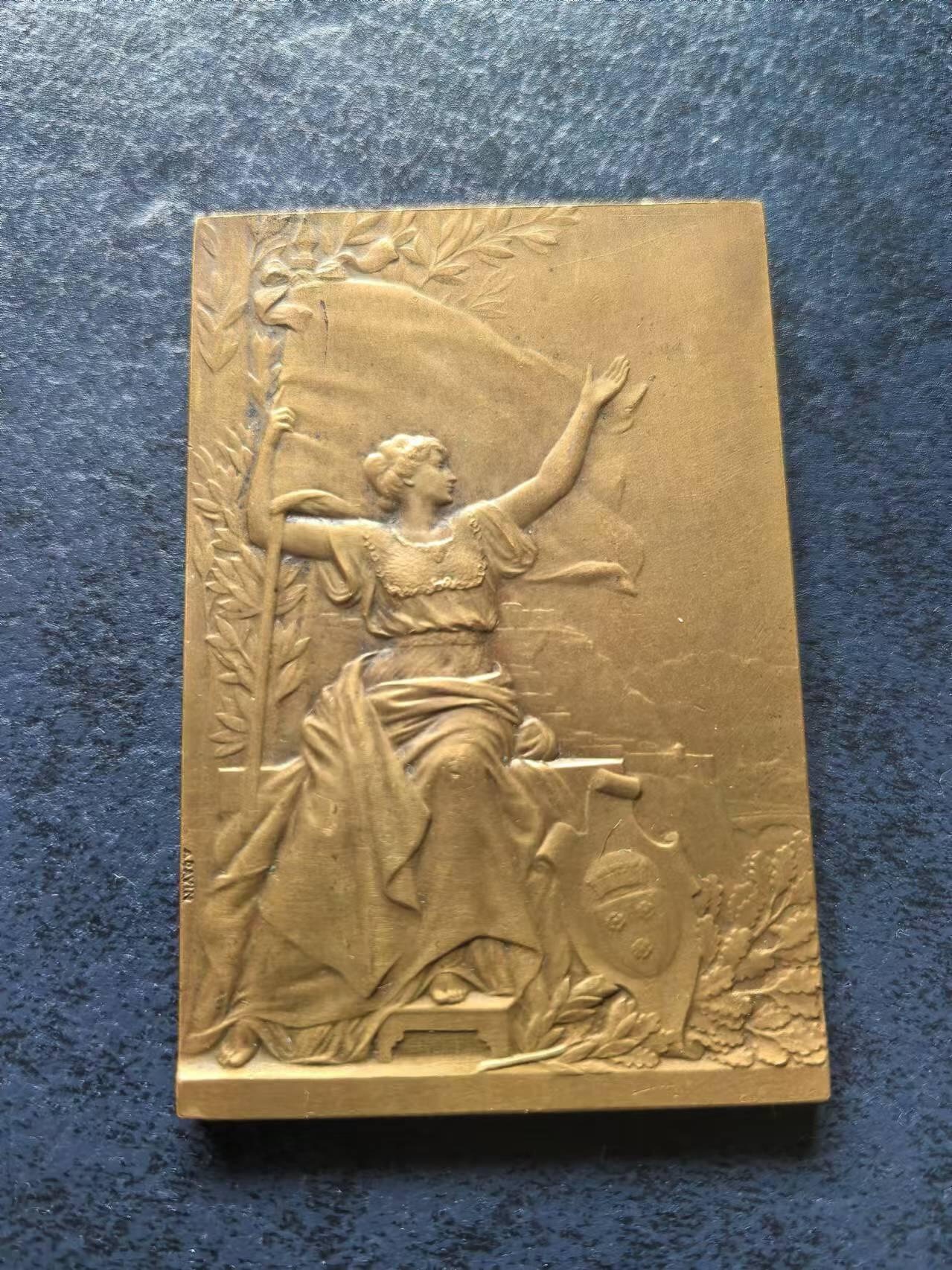 外国币章第二十五期 1911年法国射击节铜章，60x40mm，女神端庄大气