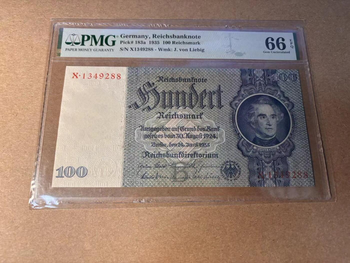 【Blue Auction】✨世界纸币精拍第543期【精】 【88尾】德国 1935年100马克 PMG66EPQ 