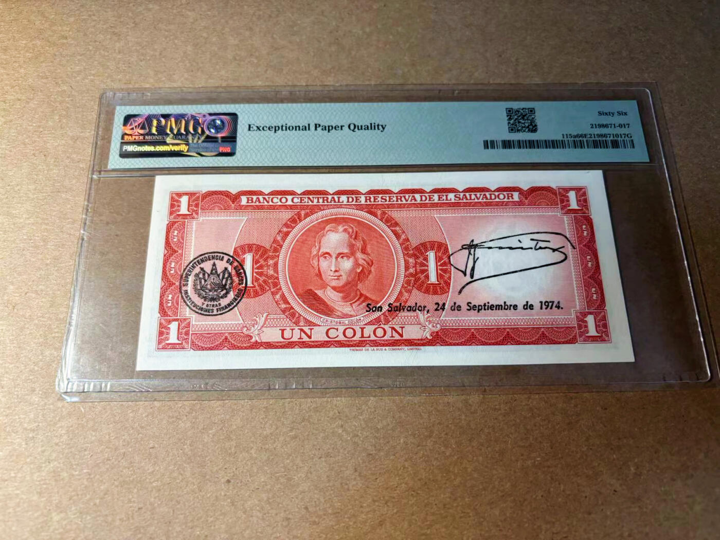 【Blue Auction】✨世界纸币精拍第544期【精】 【倒置号】萨尔瓦多 1971-72年1克朗 PMG66EPQ 