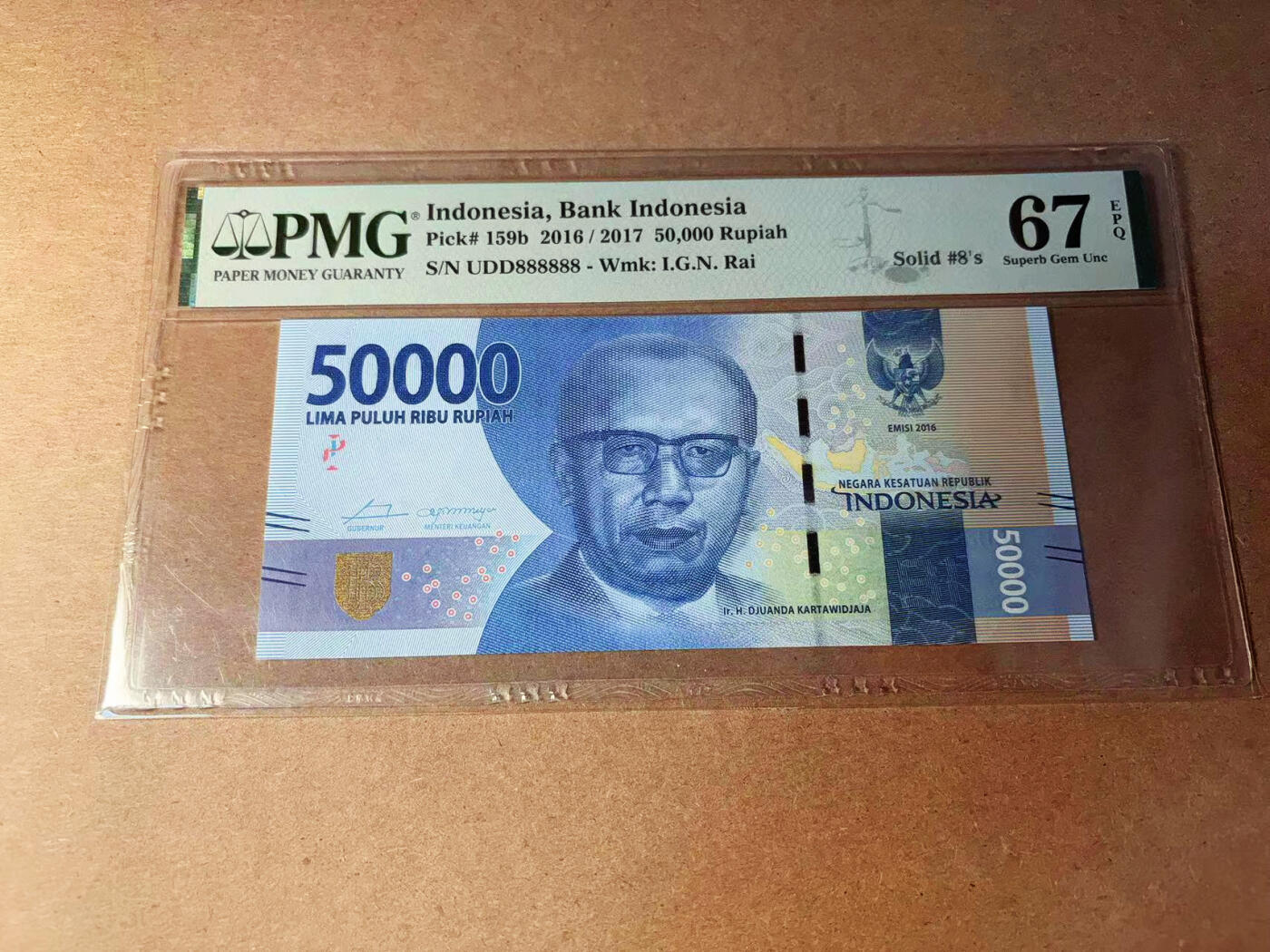 【Blue Auction】✨世界纸币精拍第544期【精】 【全同8】印尼 2016年50000卢比  PMG67EPQ 高分