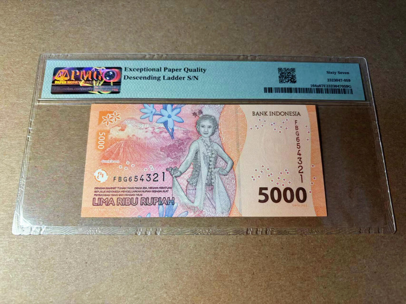 【Blue Auction】✨世界纸币精拍第544期【精】 【654321倒阶梯号】印尼 2022年5000卢比 PMG67EPQ 高分