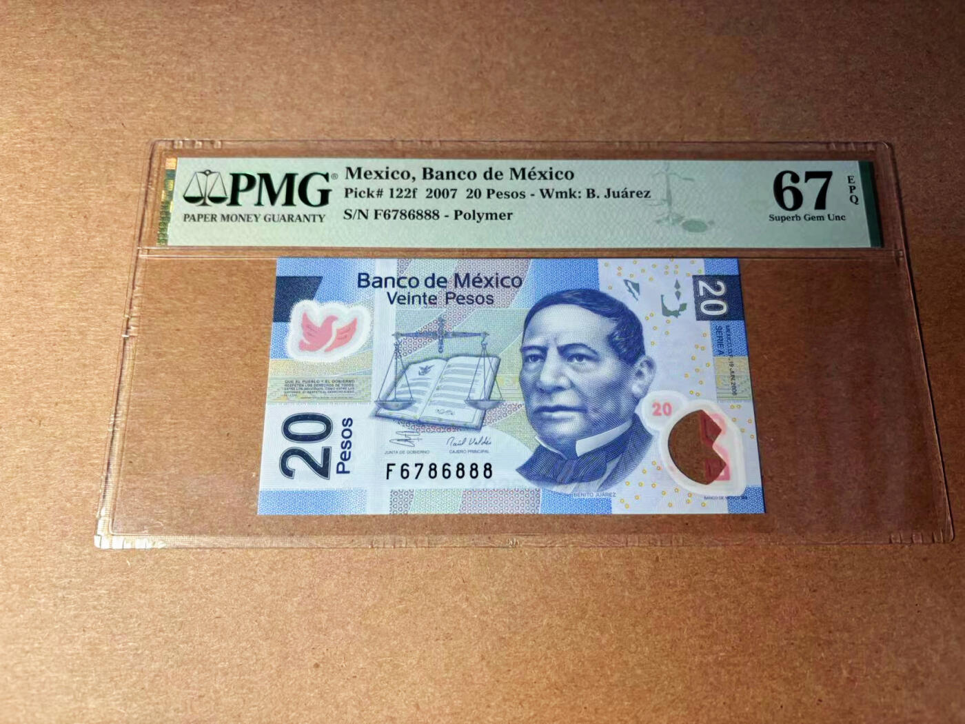 【Blue Auction】✨世界纸币精拍第544期【精】 【888豹子号】墨西哥 2007年20比索 PMG67EPQ 高分