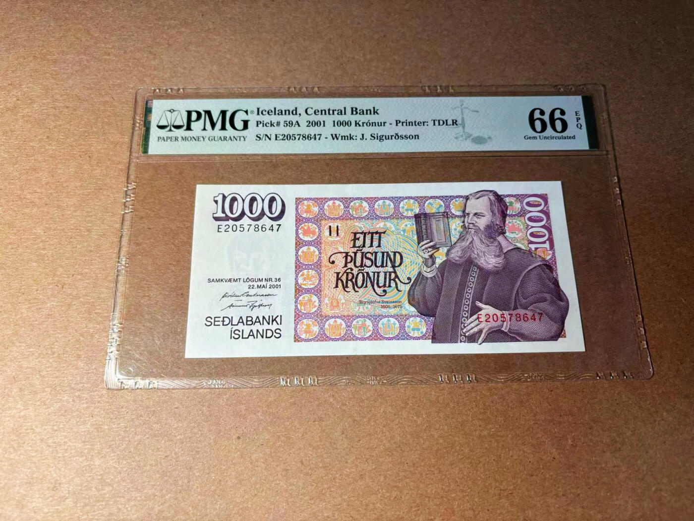 【Blue Auction】✨世界纸币精拍第544期【精】 冰岛 2001年1000克朗 PMG66EPQ 
