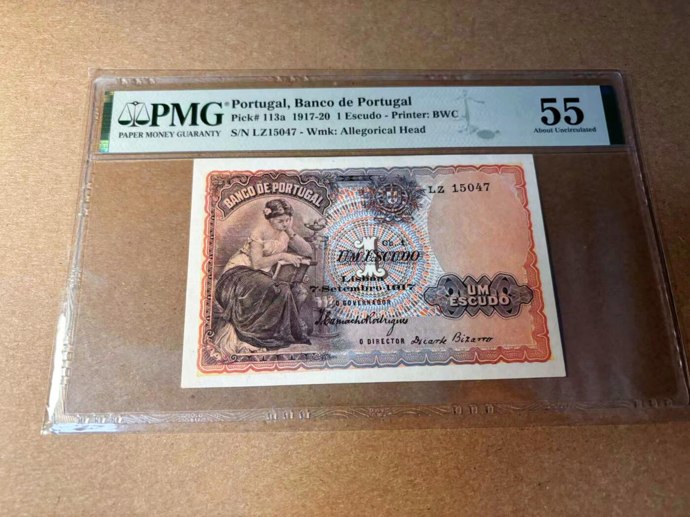 【Blue Auction】✨世界纸币精拍第544期【精】  葡萄牙 1917-20年1埃斯库多 BWC出品 PMG55