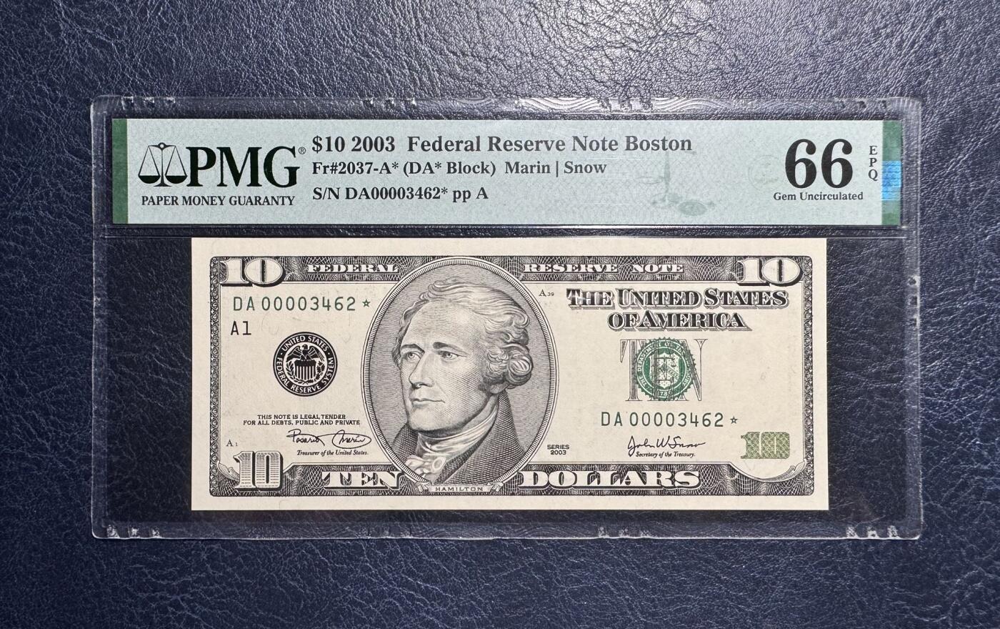 收藏联盟Quantum Auction 第376期拍卖  美国联邦2003年10元补号 PMG66 千位号