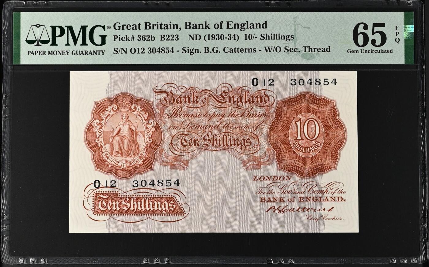 【Blue Auction】✨世界纸币精拍第544期【精】 英国 A序列 1930-34年10先令 PMG65EPQ 
