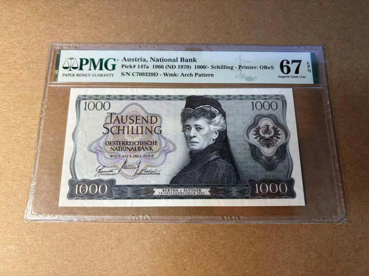 【Blue Auction】✨世界纸币精拍第544期【精】  奥地利 1966年1000先令 苏特纳 PMG67EPQ 高分