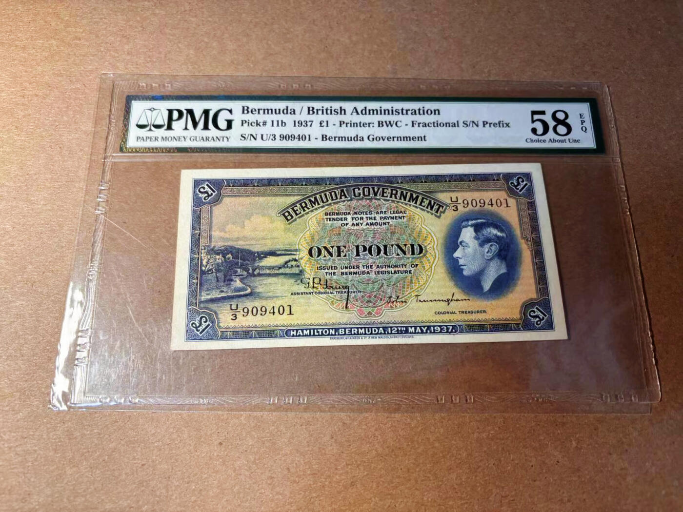 【Blue Auction】✨世界纸币精拍第544期【精】 百慕大 1937年1镑 BWC出品 英王乔六 PMG58EPQ 
