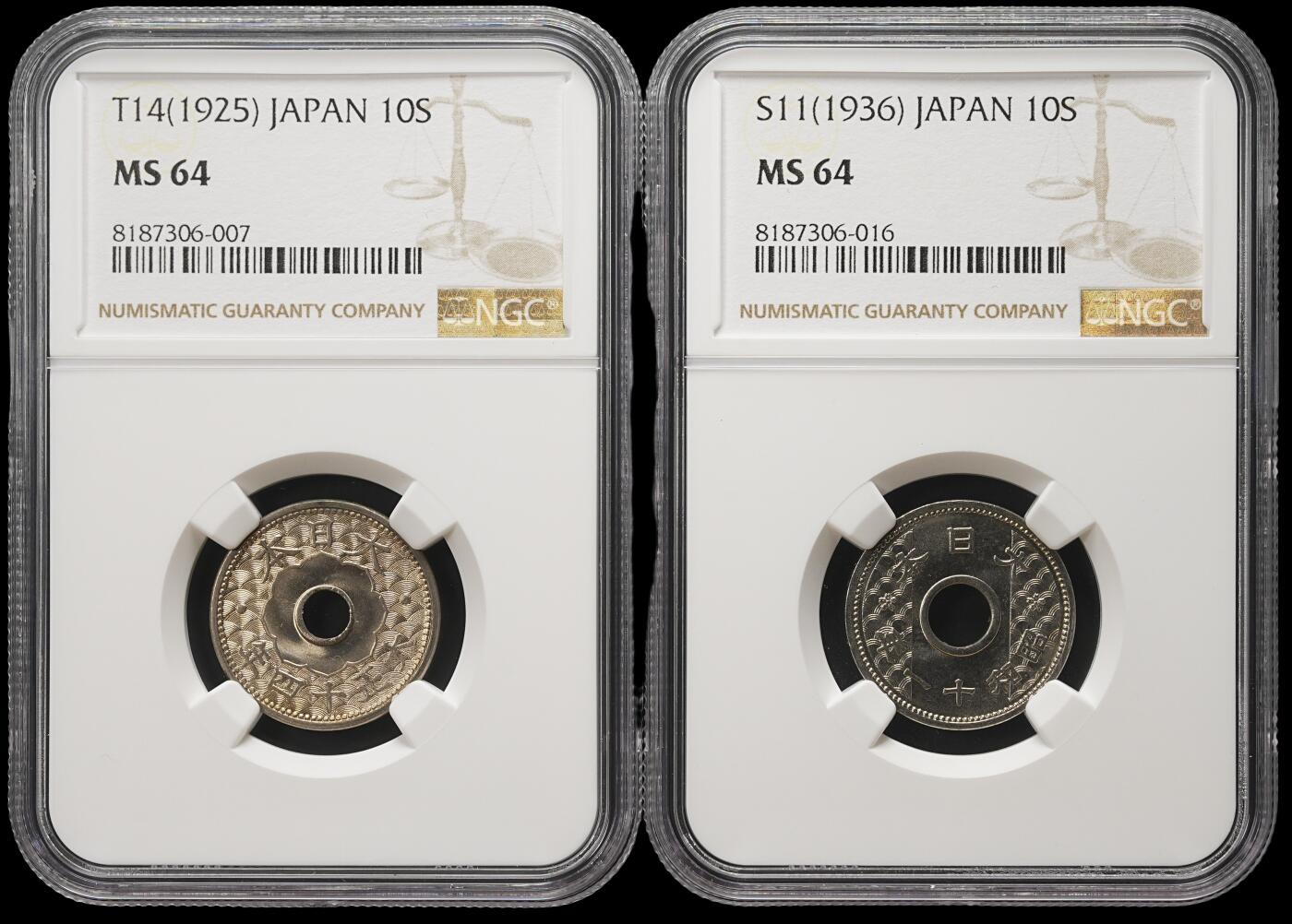 修遠堂世界钱币第三十九期 全场包邮 NGC 评级 日本中孔十钱两枚