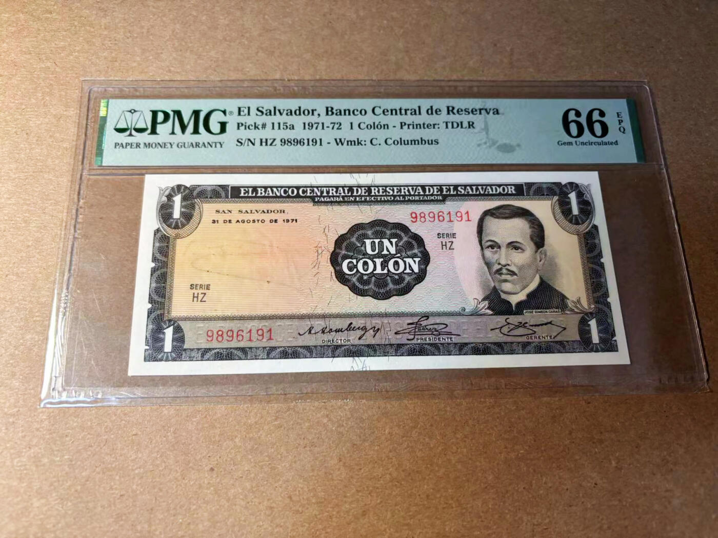 【Blue Auction】✨世界纸币精拍第544期【精】 【倒置号】萨尔瓦多 1971-72年1克朗 PMG66EPQ 