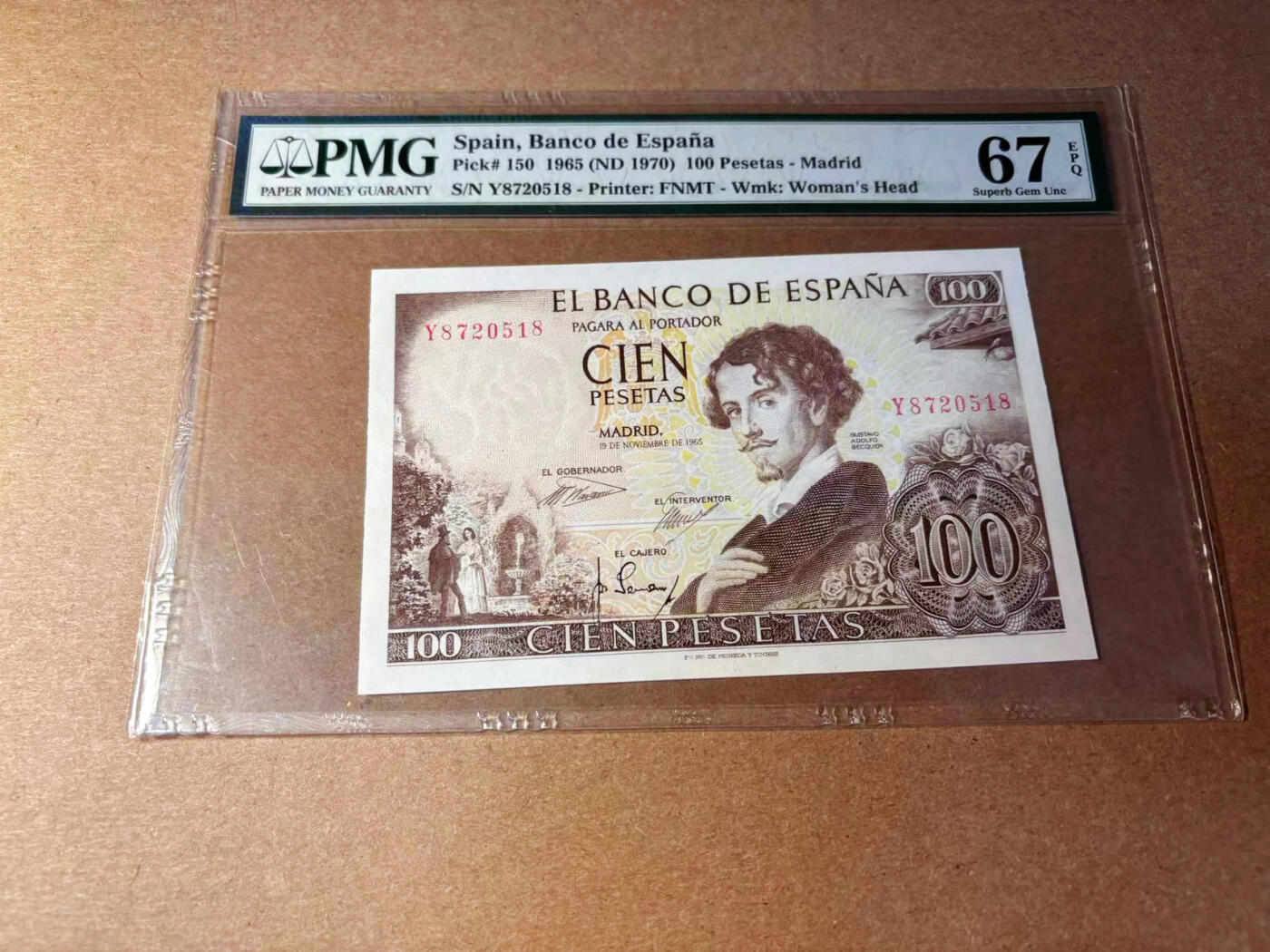 【Blue Auction】✨世界纸币精拍第544期【精】 西班牙 1965年100比塞塔  PMG67EPQ 高分