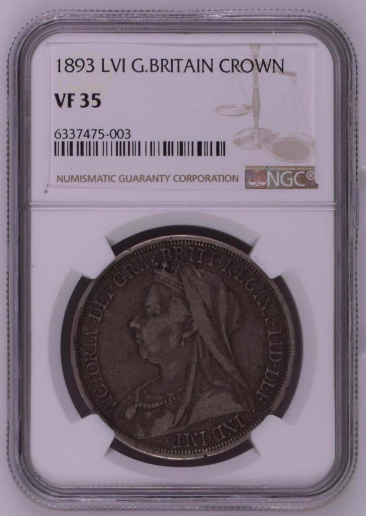收藏联盟Quantum Auction 第376期拍卖  英国1893年维多利亚女王批纱骑马亮剑1克朗 NGC VF35