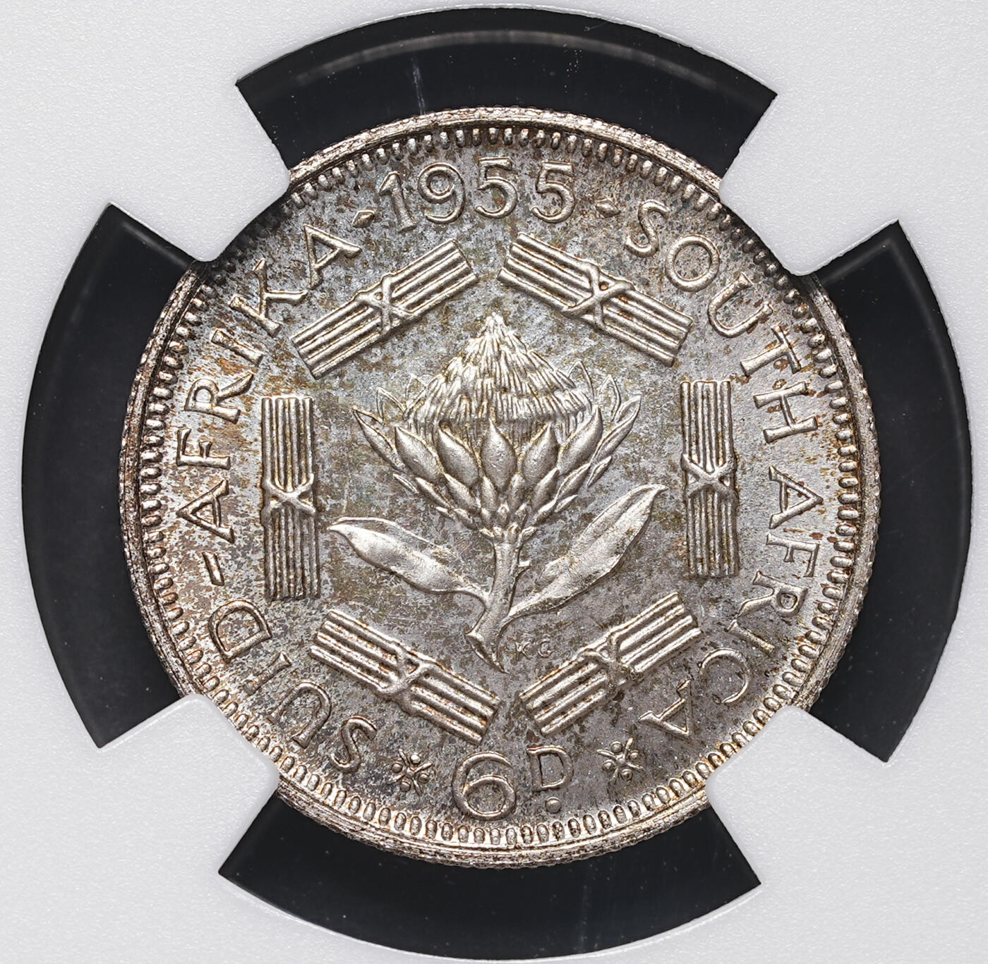 修遠堂世界钱币第三十九期 全场包邮 NGC PF65 1955年南非6便士精制银币 仅铸造2850枚