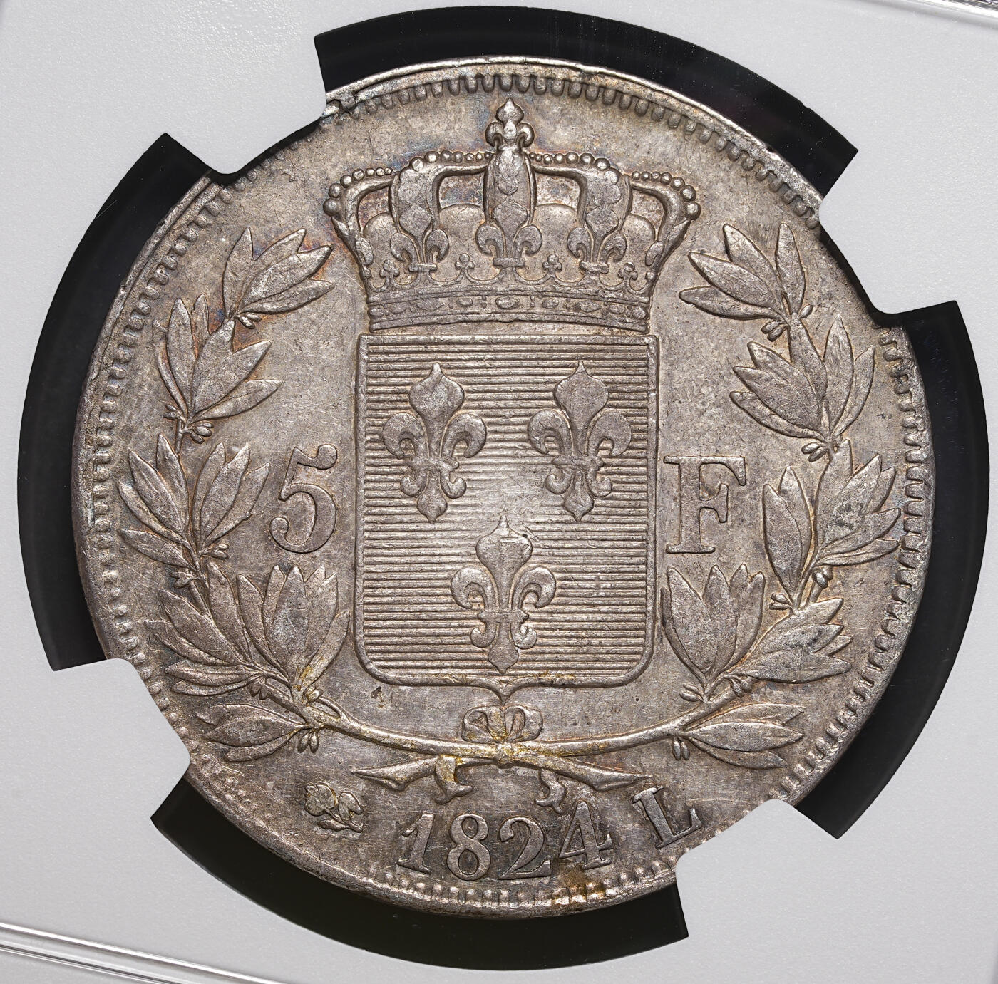 修遠堂世界钱币第三十九期 全场包邮 NGC AU53 1824年法国5法郎大银币 路易十八 L厂铭 少见品种