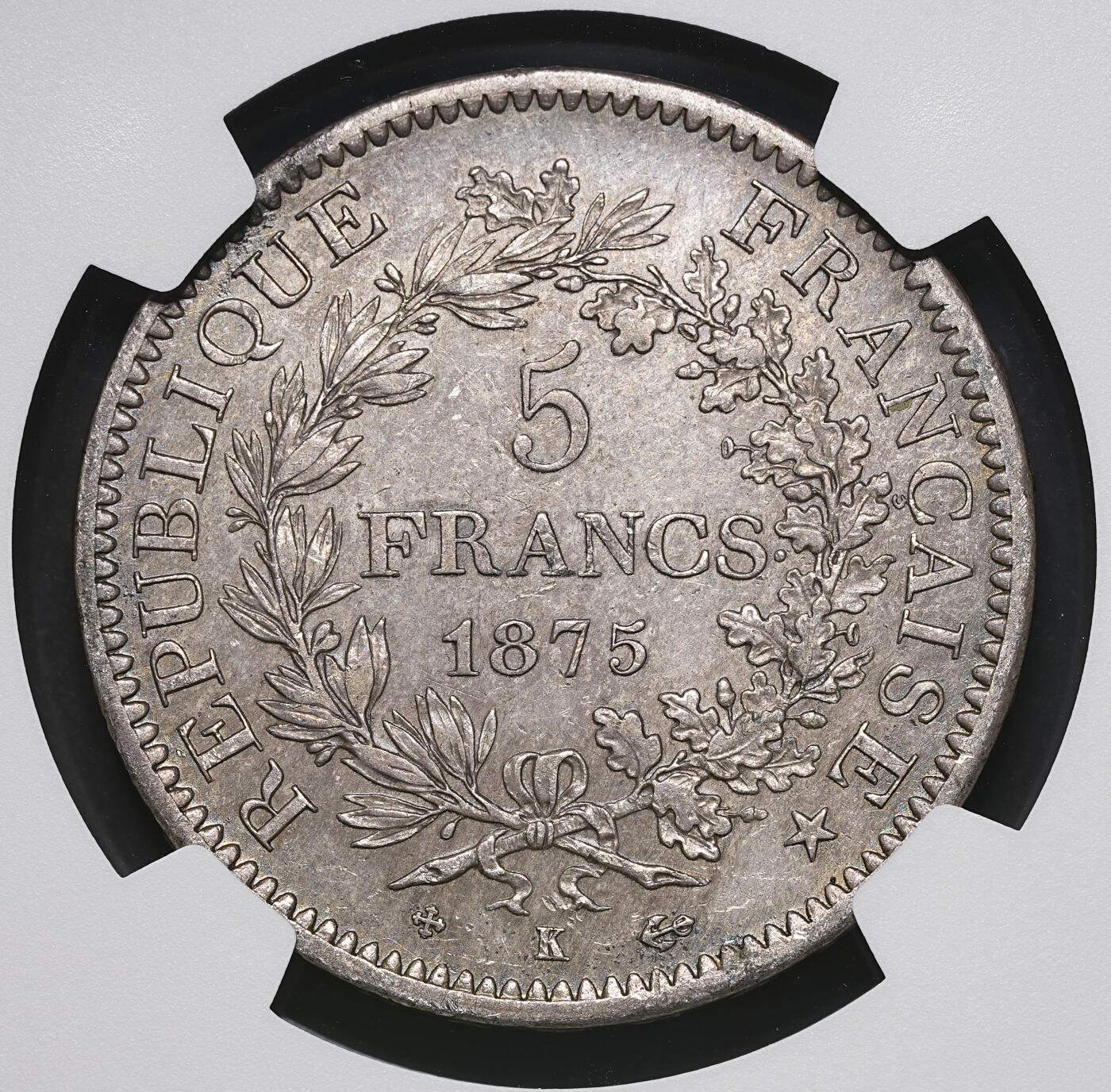 修遠堂世界钱币第三十九期 全场包邮 NGC AUD 1875年法国大力神5法郎大银币 K厂铭