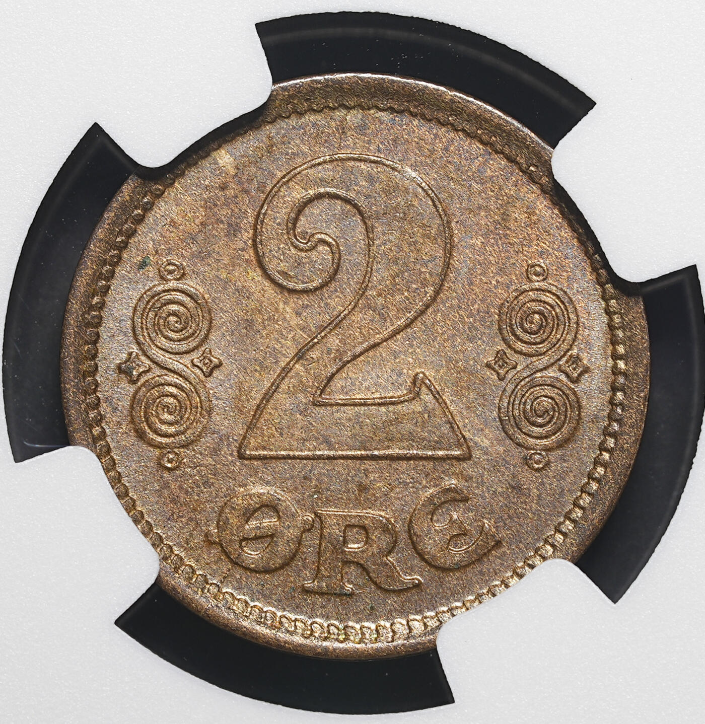 修遠堂世界钱币第三十九期 全场包邮 NGC MS64BN 1916年丹麦2欧尔铜币