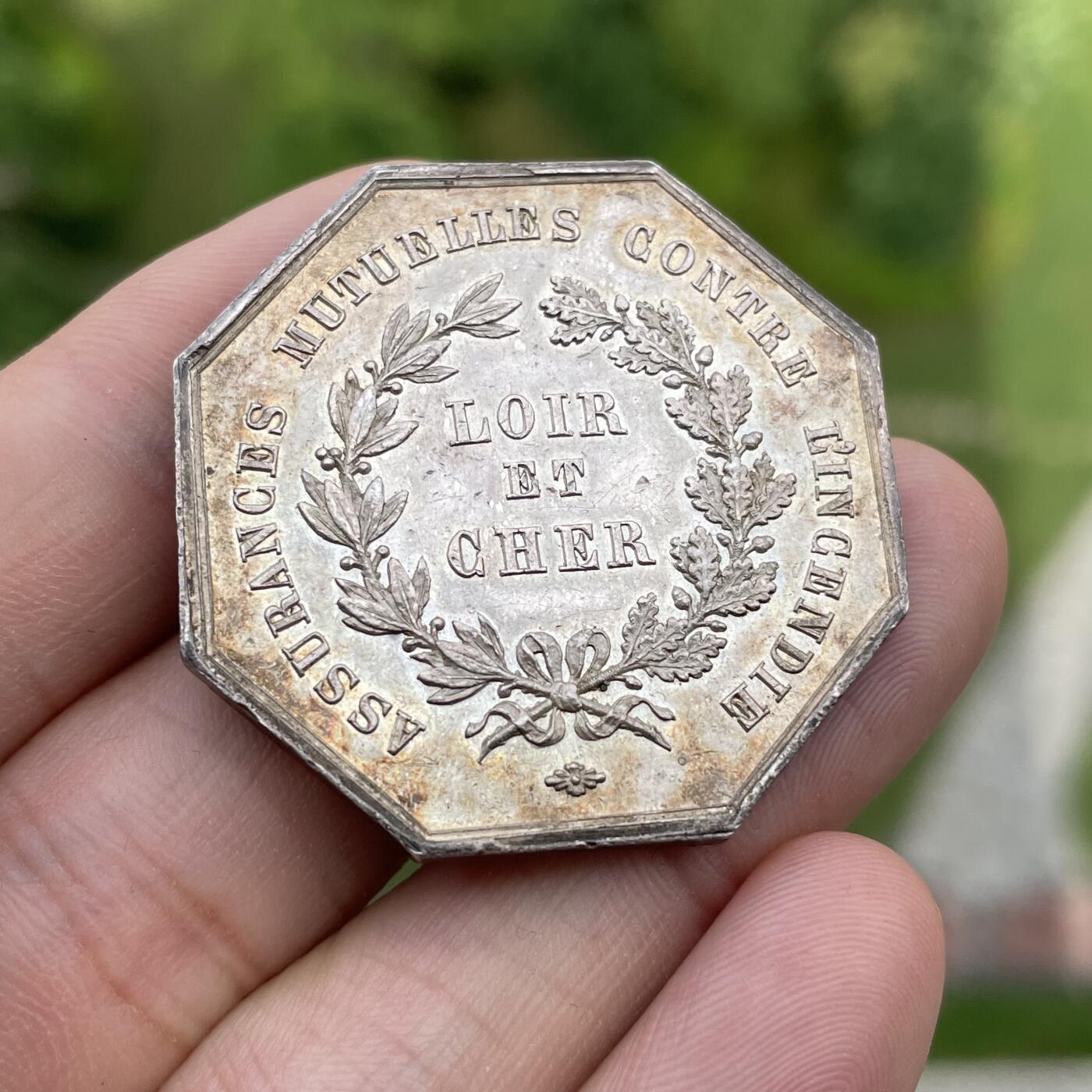 「木头集藏」中秋精品专场！ 法国火灾互助保险银章  直径：37mm，25.6 g，边铭：蜜蜂 ARGENT （1860-1879年）
