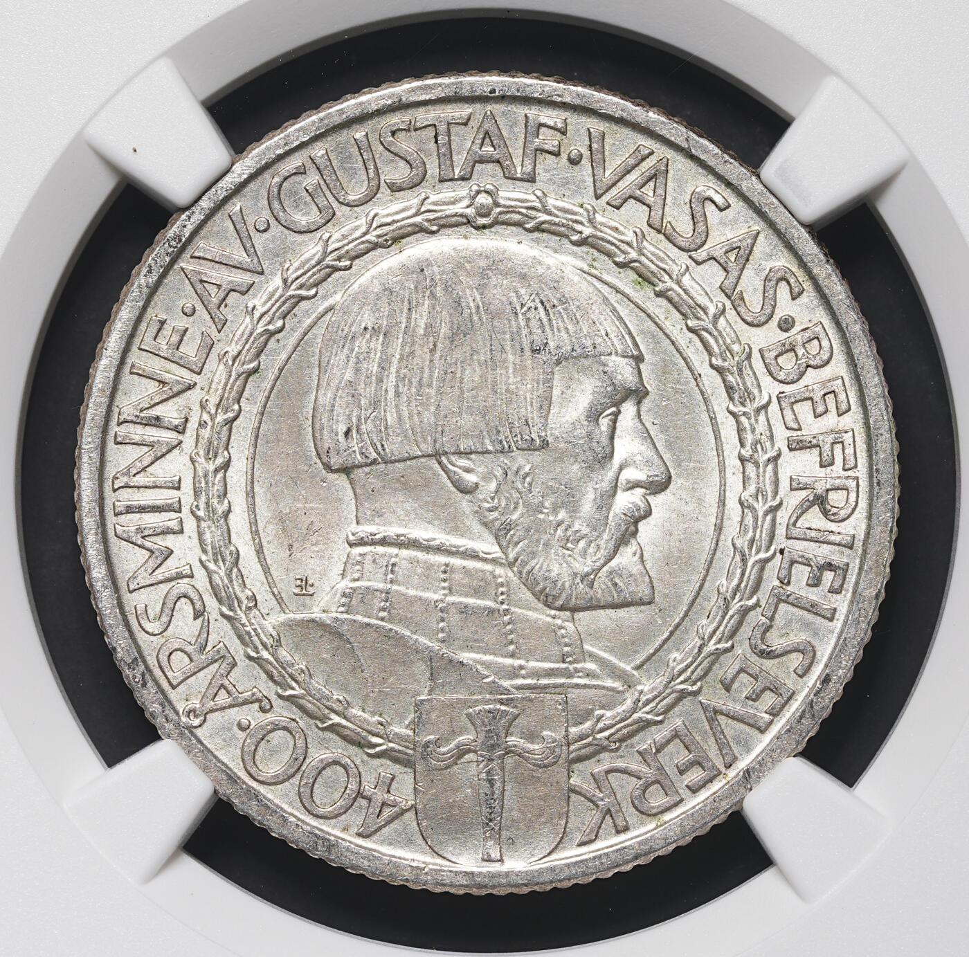 修遠堂世界钱币第三十九期 全场包邮 NGC MS64 1921年瑞典政治自由400周年纪念2克朗银币