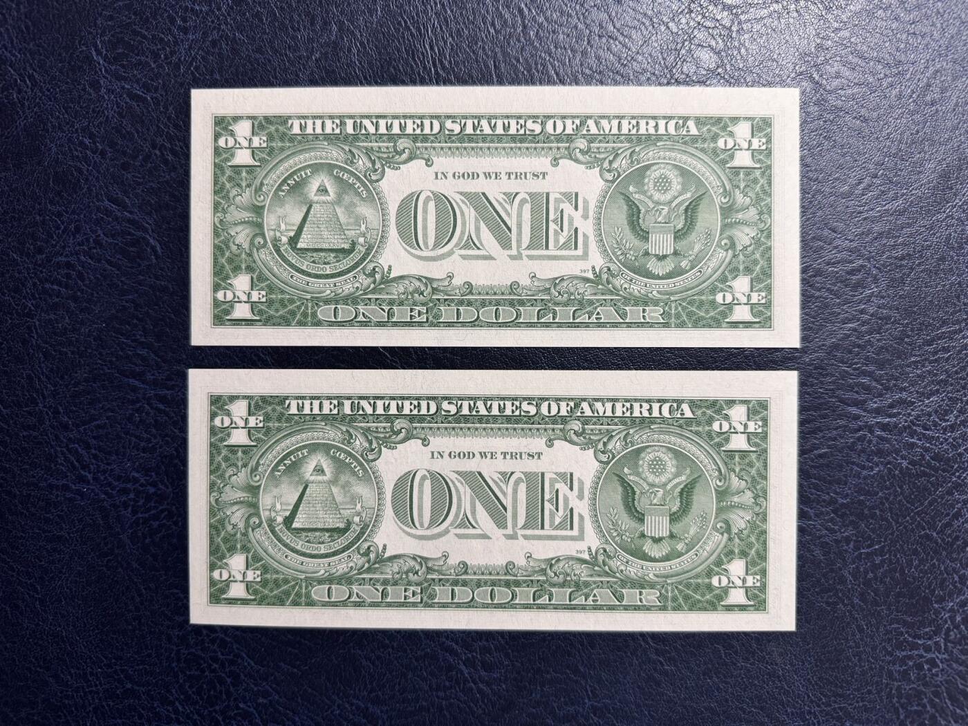 收藏联盟Quantum Auction 第376期拍卖  美国1957年1美元银币券两张 品相全新UNC 号码无347且豹子号身