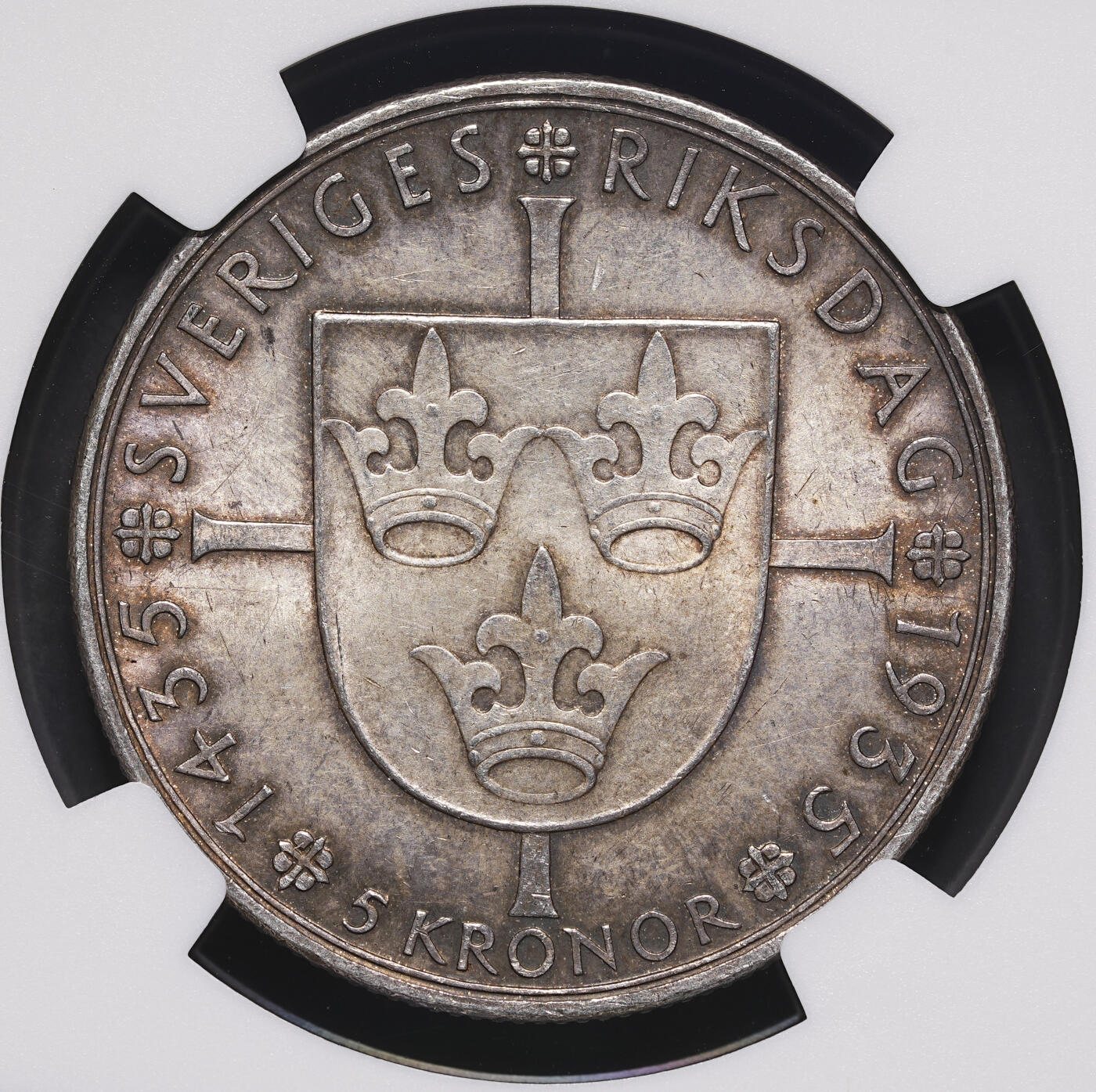 修遠堂世界钱币第三十九期 全场包邮 NGC MS63 1935年瑞典国会500周年纪念5克朗大银币 25.10g 90%银