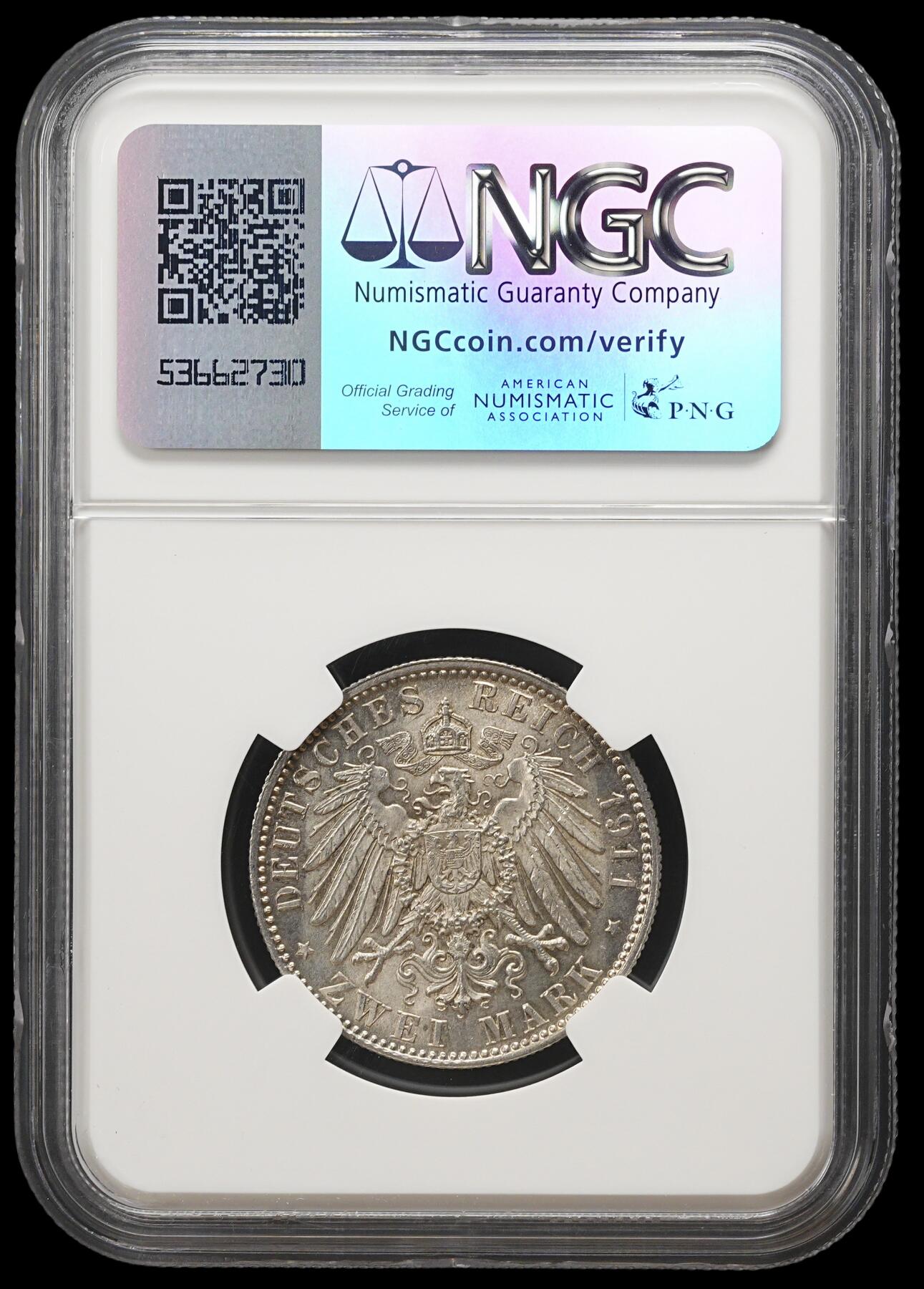 修遠堂世界钱币第三十九期 全场包邮 NGC MS63 1911年巴伐利亚摄政王90大寿纪念2马克银币