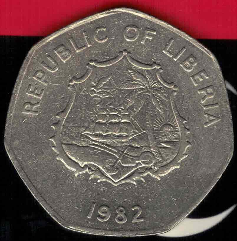 利比里亚1982年5元 纪念币 铜镍合金 径32mm 稀少 实物图 八五品