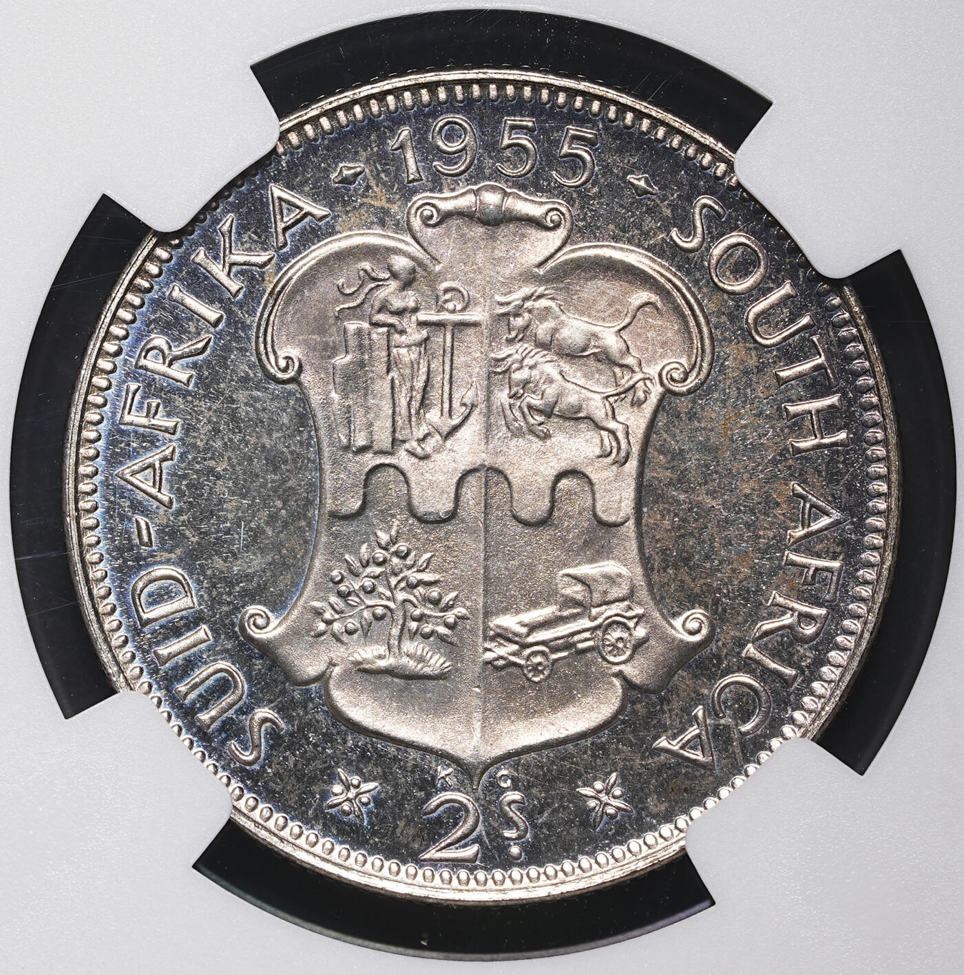 修遠堂世界钱币第三十九期 全场包邮 NGC PF65 1955年南非2先令精制银币 仅铸造2850枚