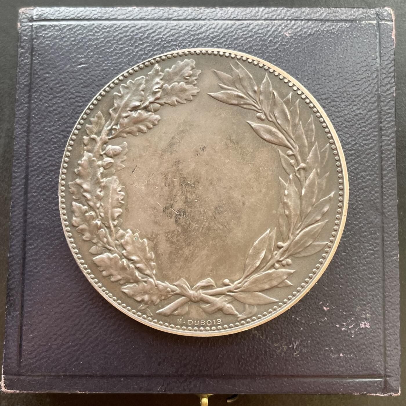 「木头集藏」中秋精品专场！ J.C.Chaplain～法国消防原盒银奖章，直径：51 mm，69.3 g，边铭：丰饶角 ARGENT，名家少见作品，原盒正常使用