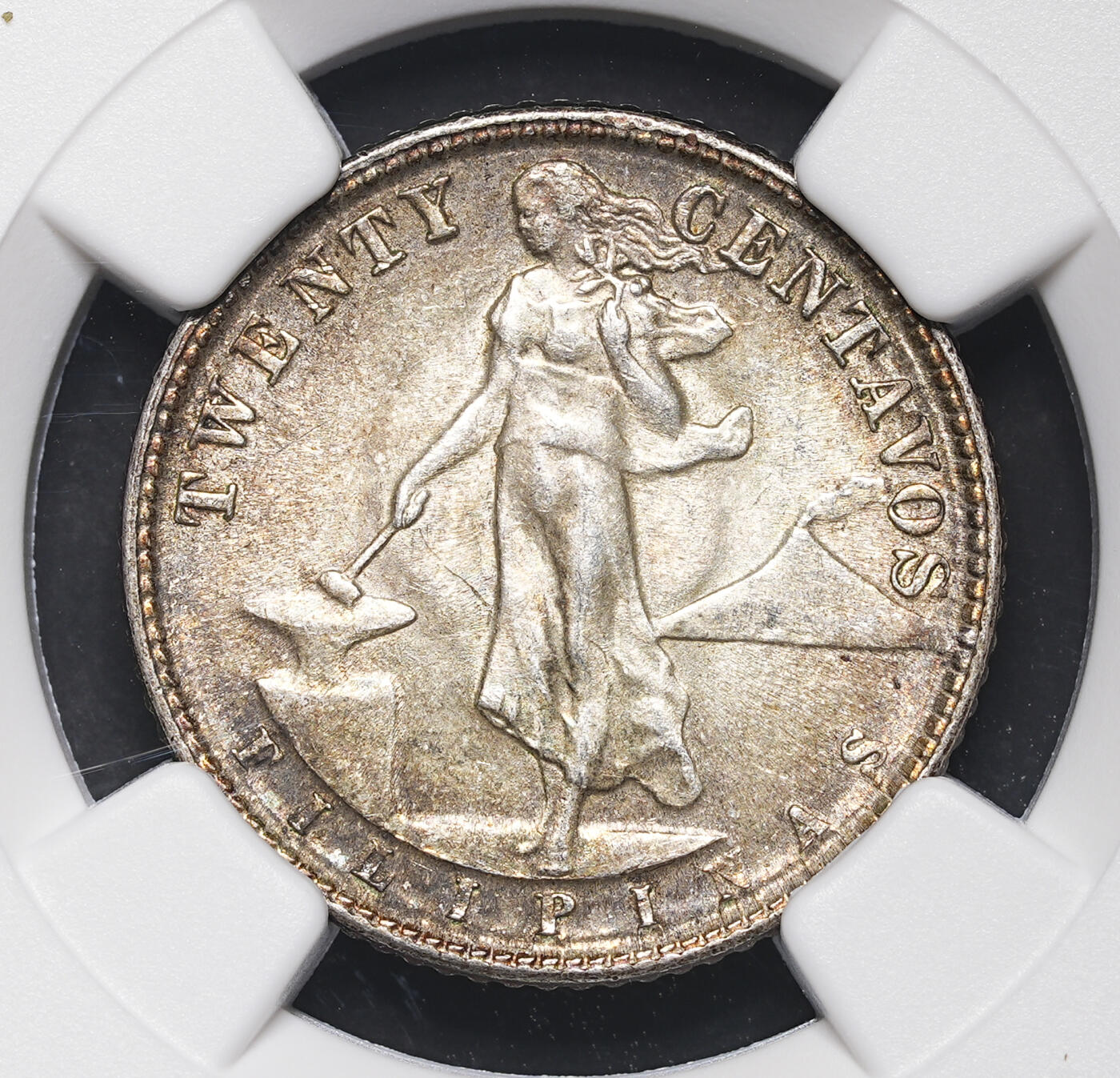 修遠堂世界钱币第三十九期 全场包邮 NGC MS63 1945年美属菲律宾20分银币 五彩