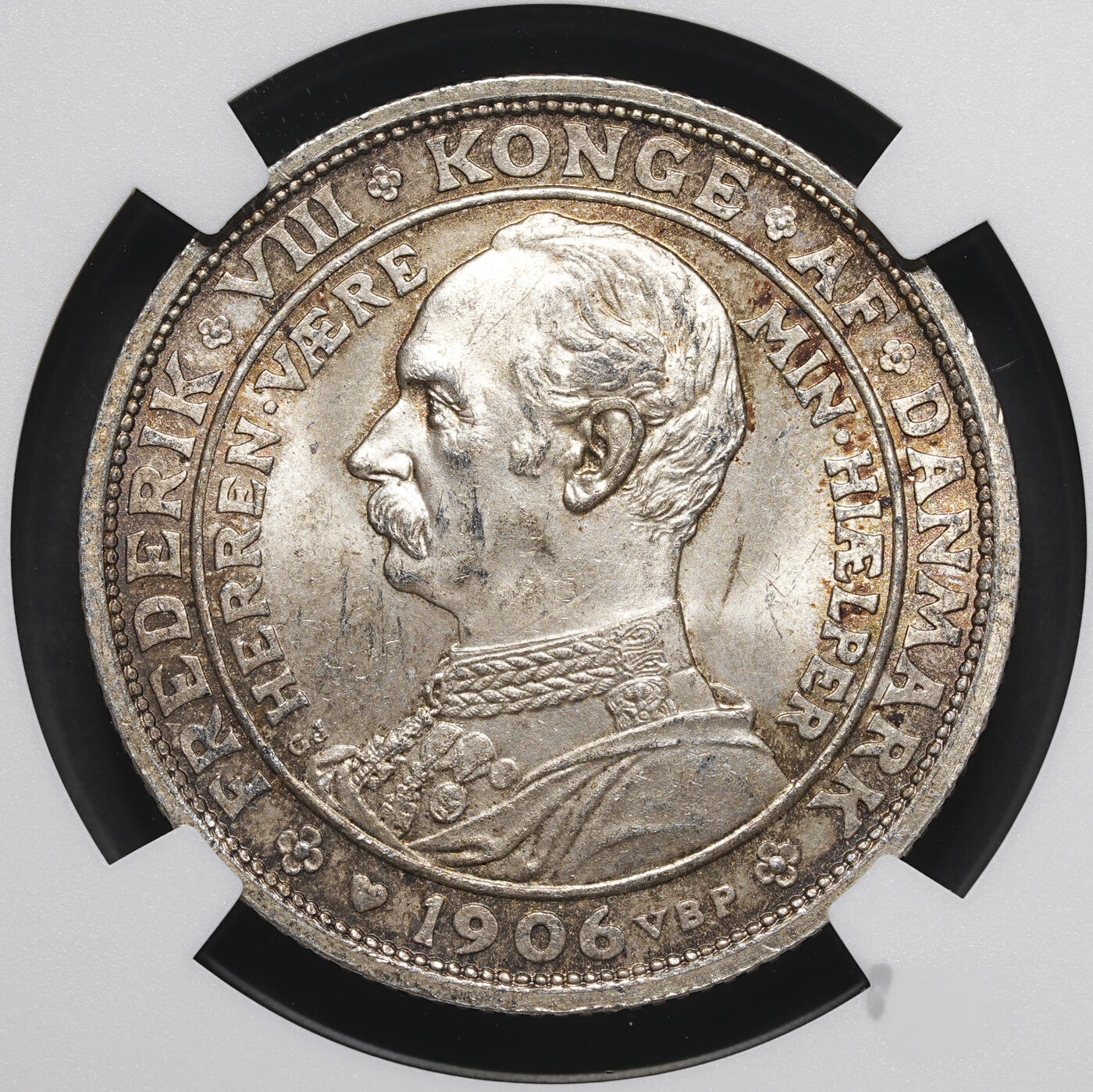 修遠堂世界钱币第三十九期 全场包邮 NGC MS64 1906年丹麦国王更迭纪念2克朗银币