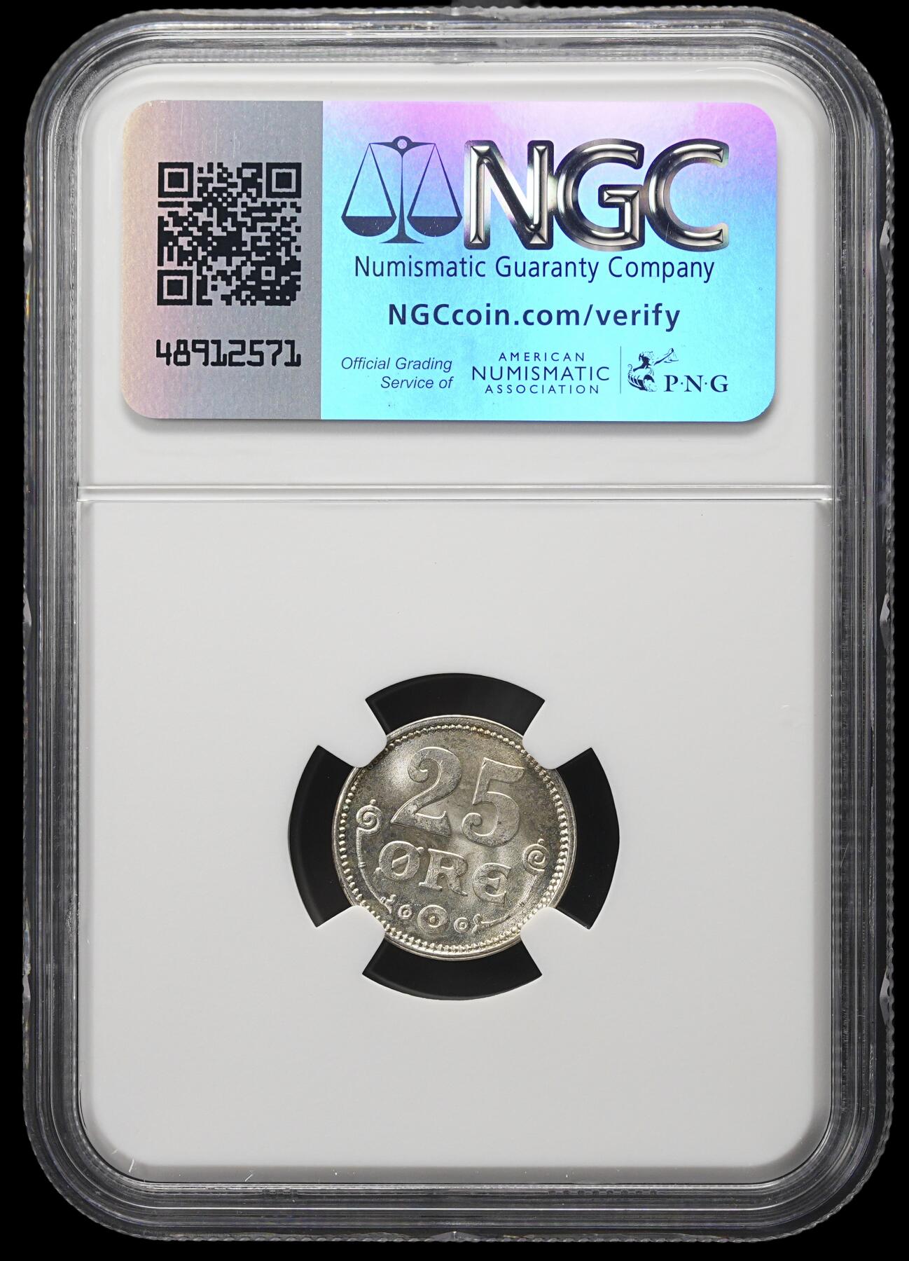 修遠堂世界钱币第三十九期 全场包邮 NGC MS65 1918年丹麦25欧尔银币