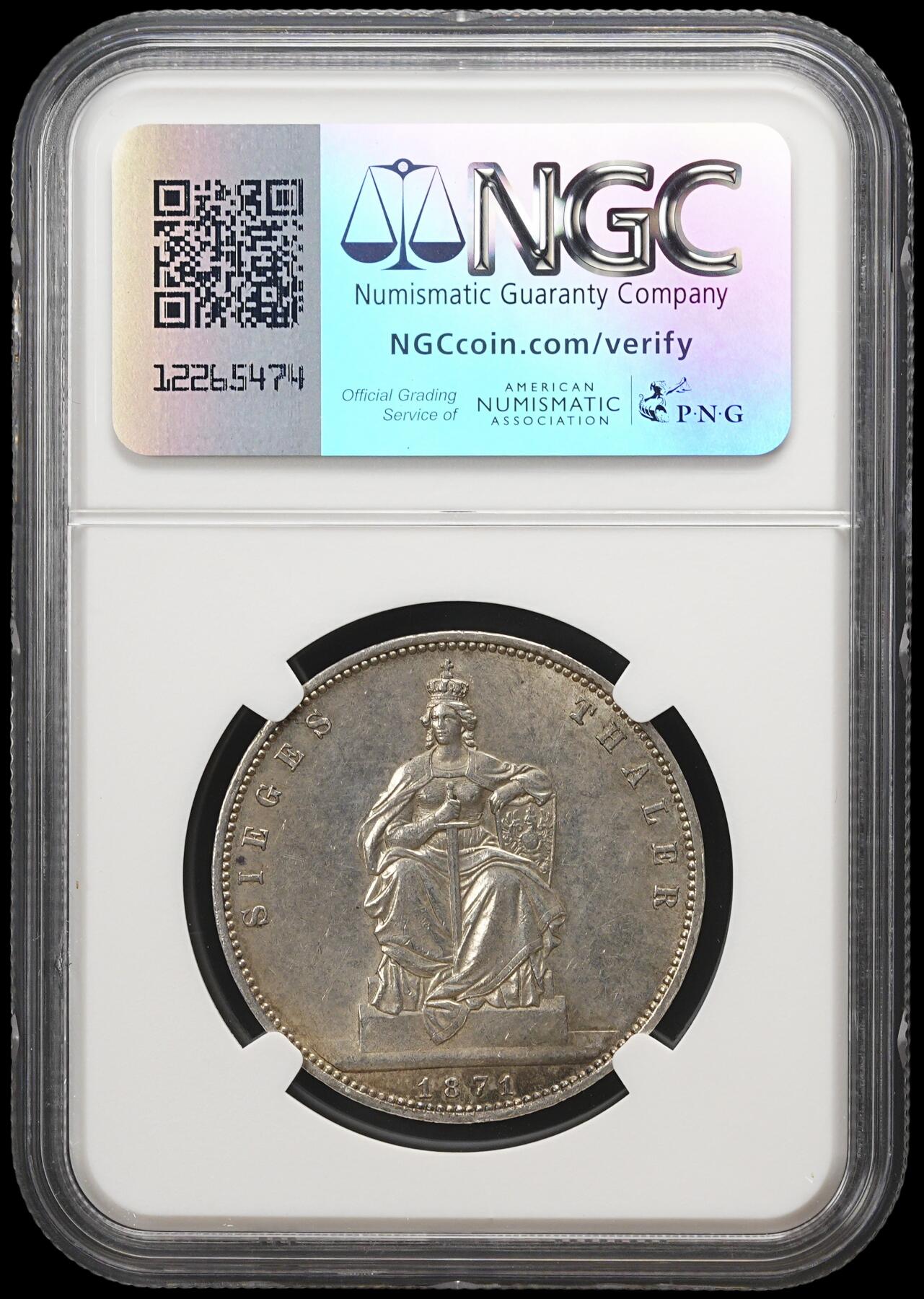 修遠堂世界钱币第三十九期 全场包邮 NGC MS62 1871年普鲁士-普法战争胜利1泰勒银币