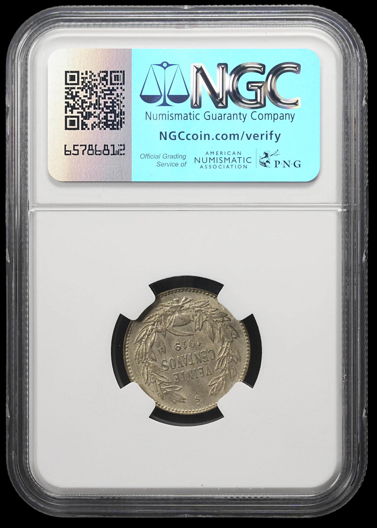 修遠堂世界钱币第三十九期 全场包邮 NGC MS64 1919年智利20分小银币