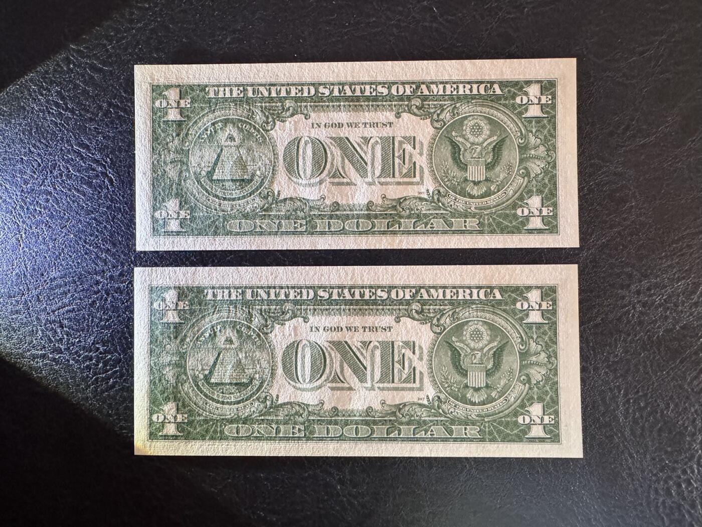 收藏联盟Quantum Auction 第376期拍卖  美国1957年1美元银币券两张 品相全新UNC 号码无347且豹子号身