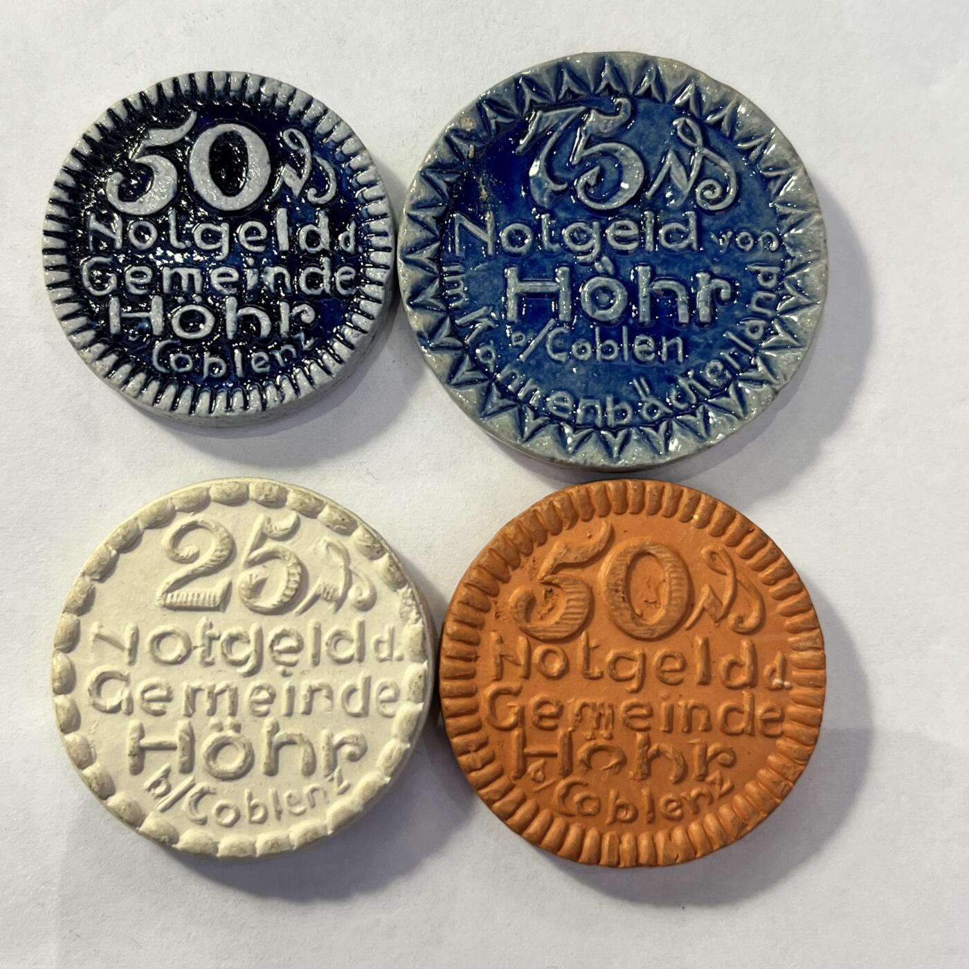 1921德国科布伦茨陶瓷紧急币四枚好品种