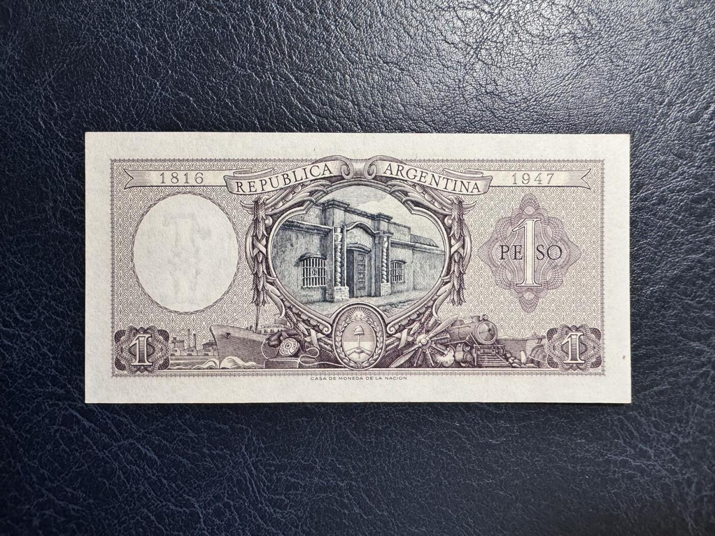 收藏联盟Quantum Auction 第376期拍卖  阿根廷1947年版1比索宪法纪念钞 品相UNC 瑕疵细节如图