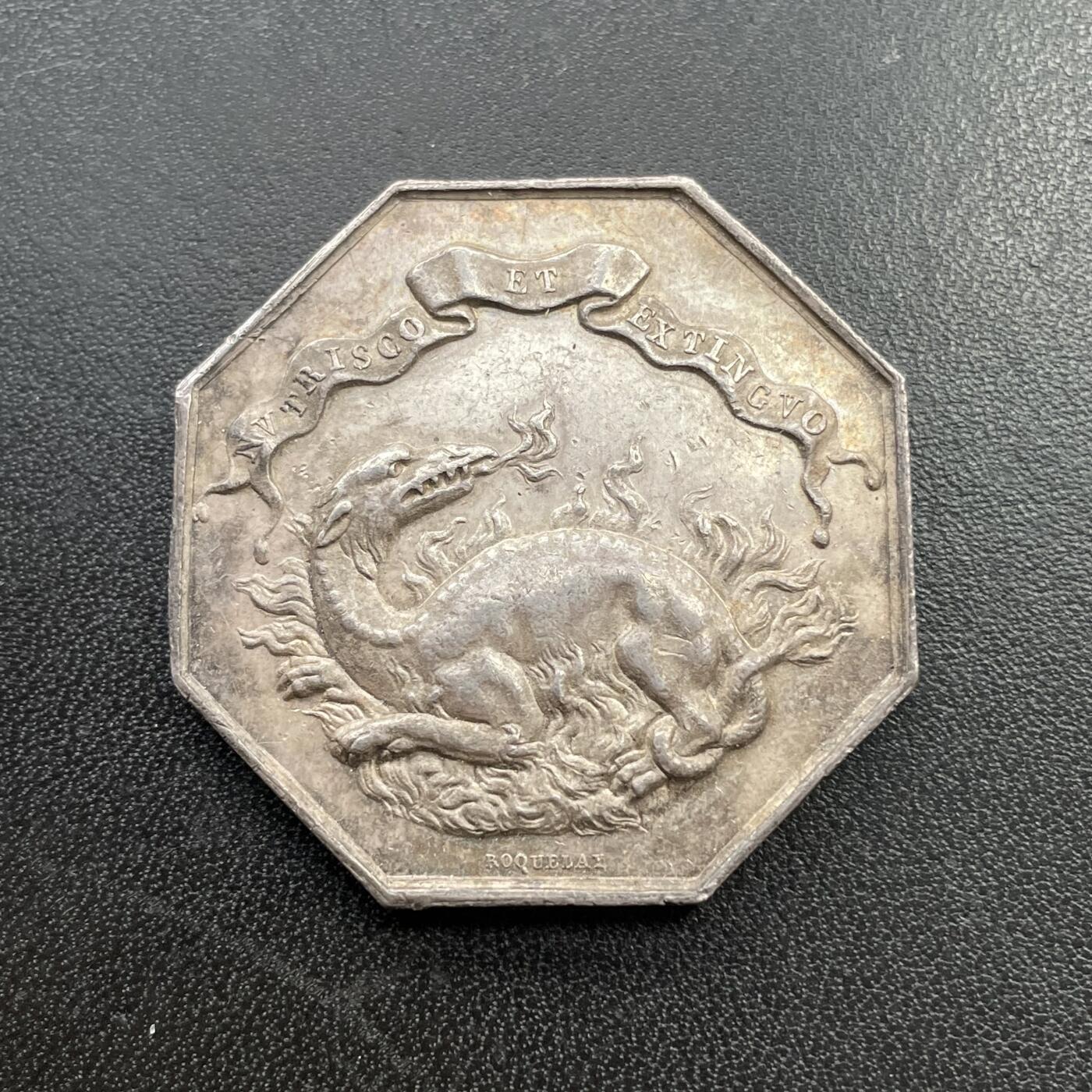 「木头集藏」中秋精品专场！ 法国火灾互助保险银章  直径：37mm，25.6 g，边铭：蜜蜂 ARGENT （1860-1879年）