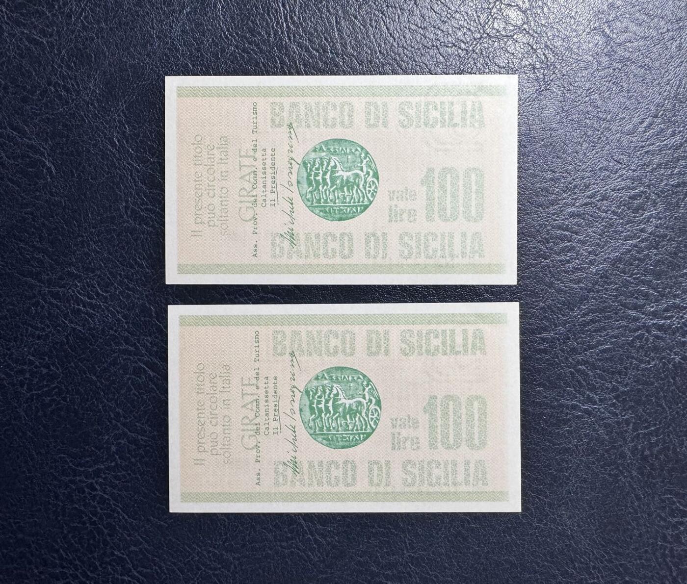 收藏联盟Quantum Auction 第376期拍卖  意大利1977年100里拉紧急币两张 品相全新UNC