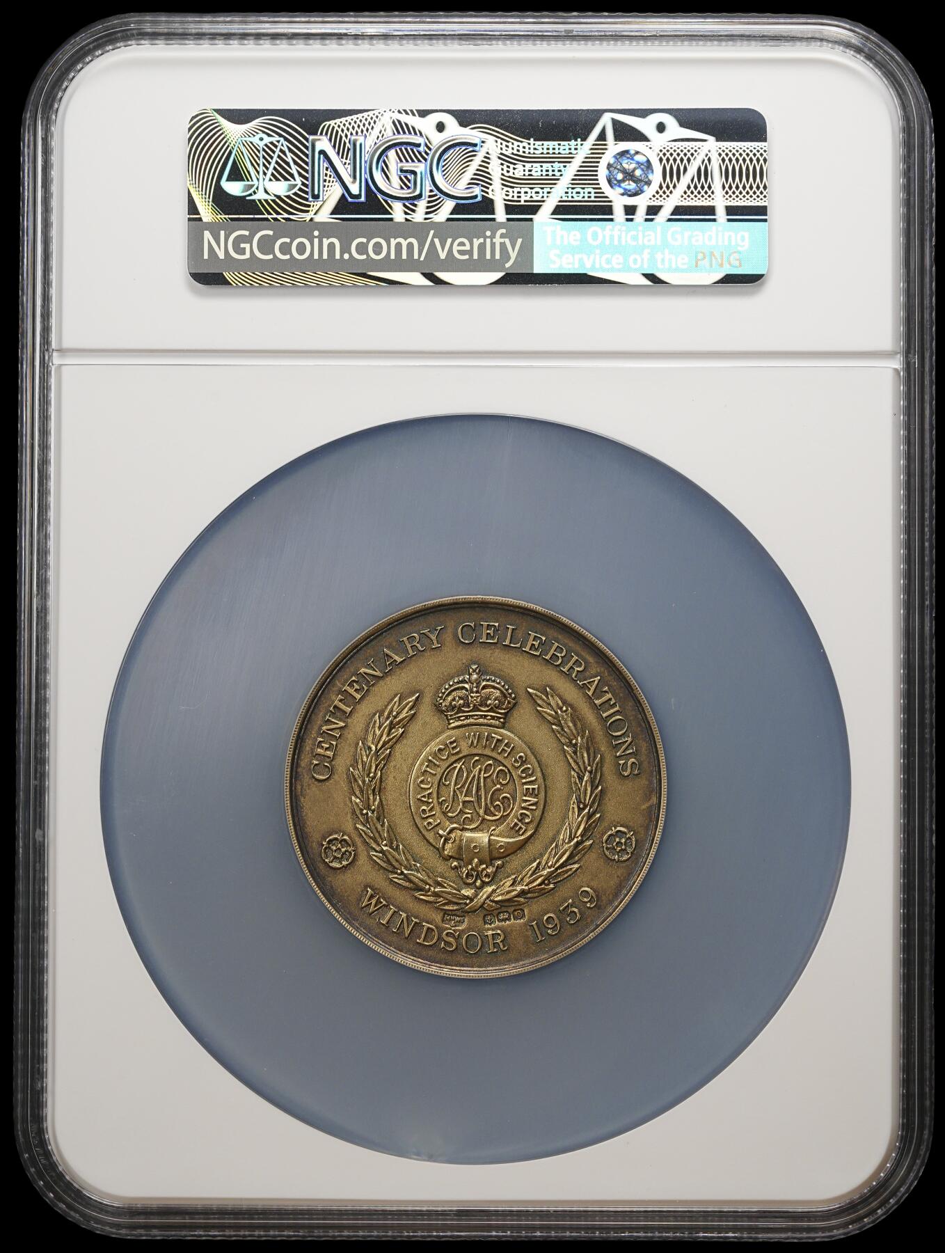 修遠堂世界钱币第三十九期 全场包邮 NGC MS64 1939年英国皇家农业学会百年庆典镀金大银章 温莎城堡景观图 51mm大尺寸