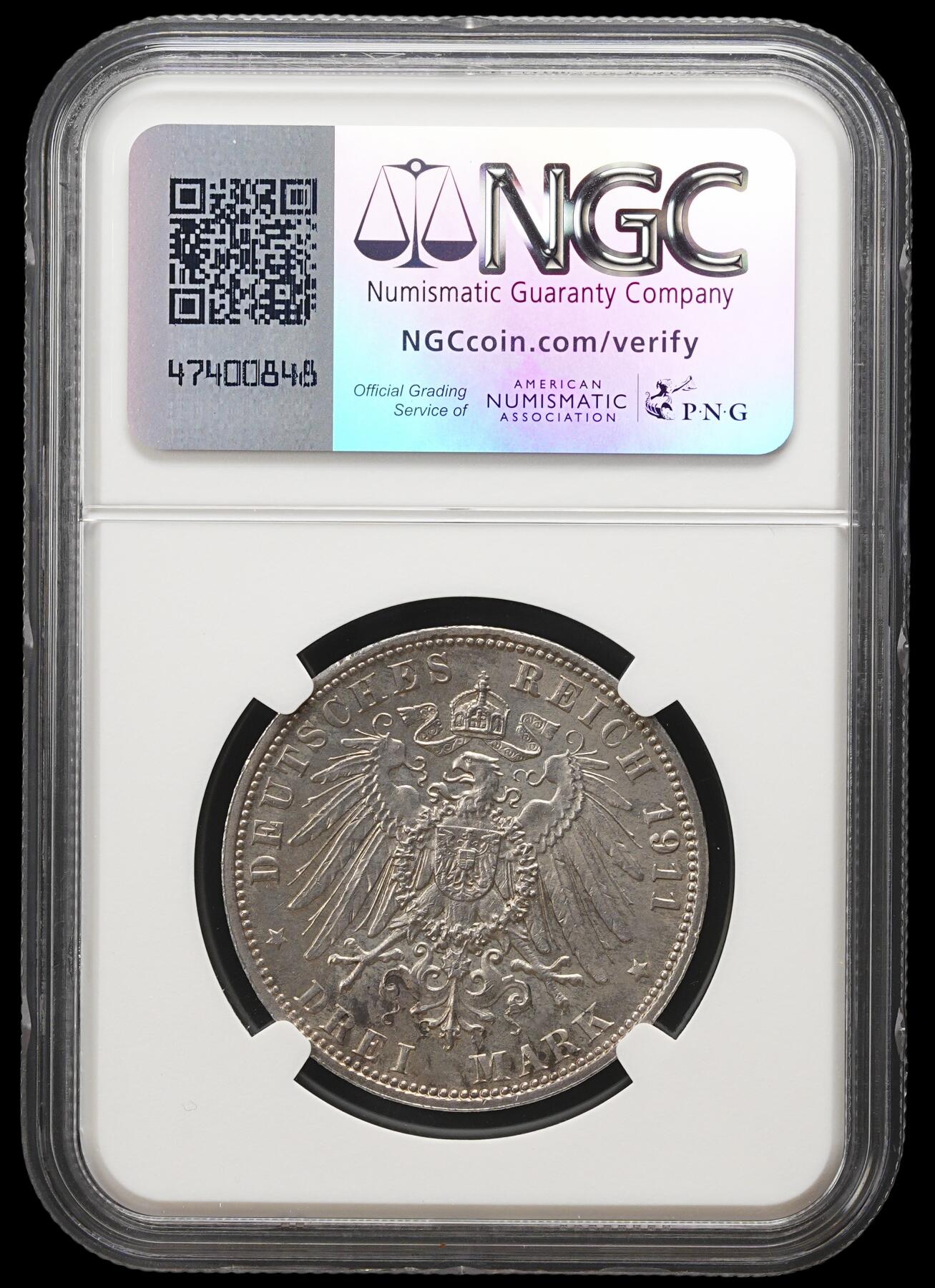修遠堂世界钱币第三十九期 全场包邮 NGC MS63 1911年巴伐利亚摄政王90大寿纪念3马克银币