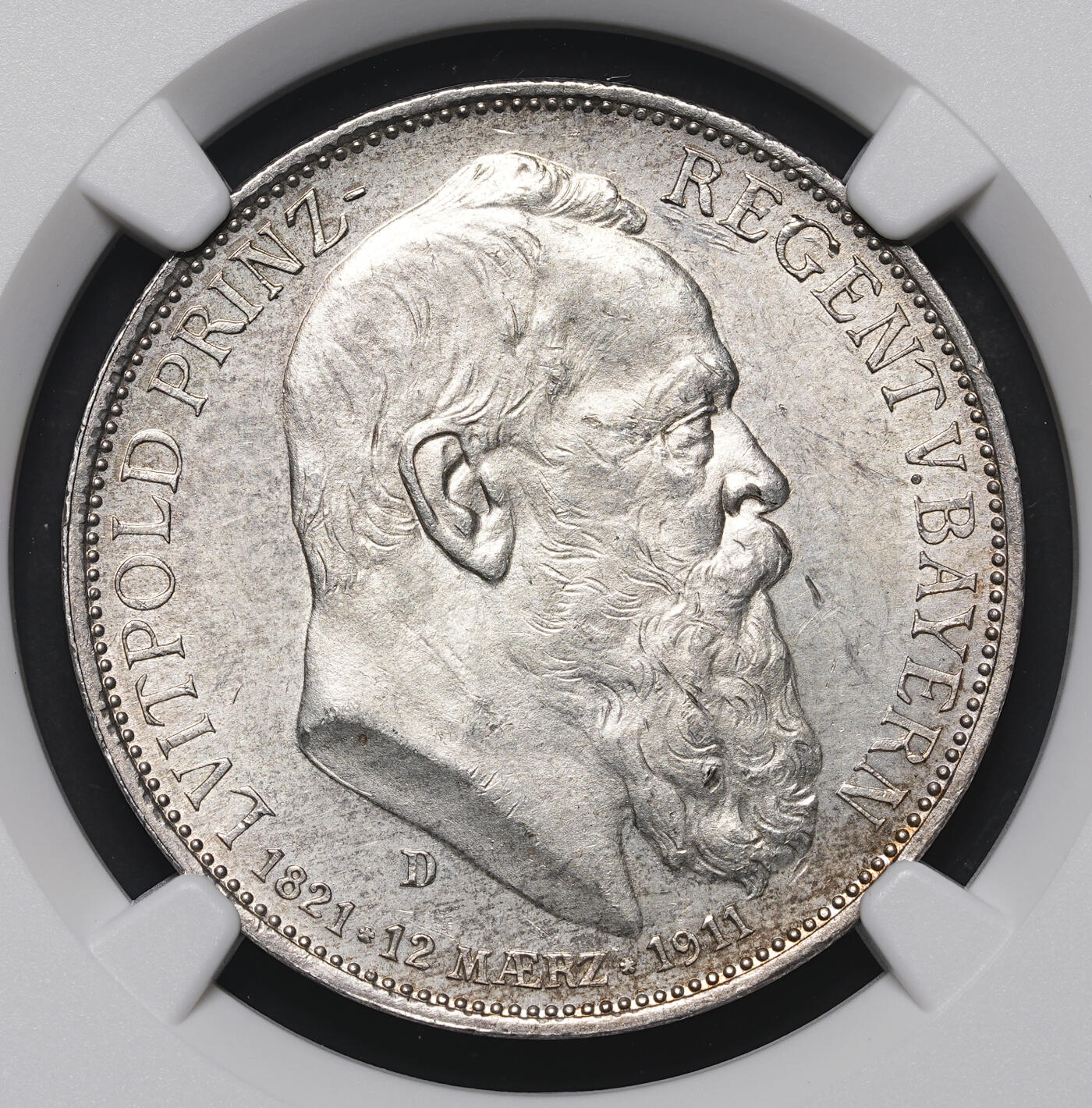 修遠堂世界钱币第三十九期 全场包邮 NGC MS63 1911年巴伐利亚摄政王90大寿纪念3马克银币