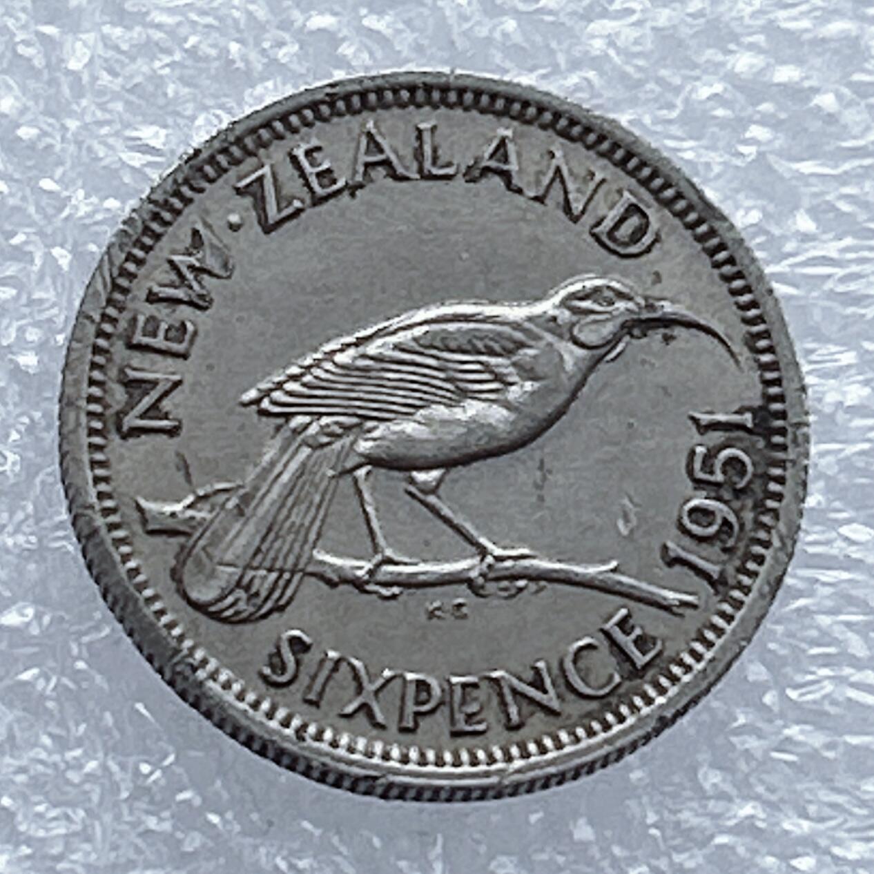 海外回流1元起拍小铺 各国钱币散币场 第16期 新西兰1951年6便士 乔治六世