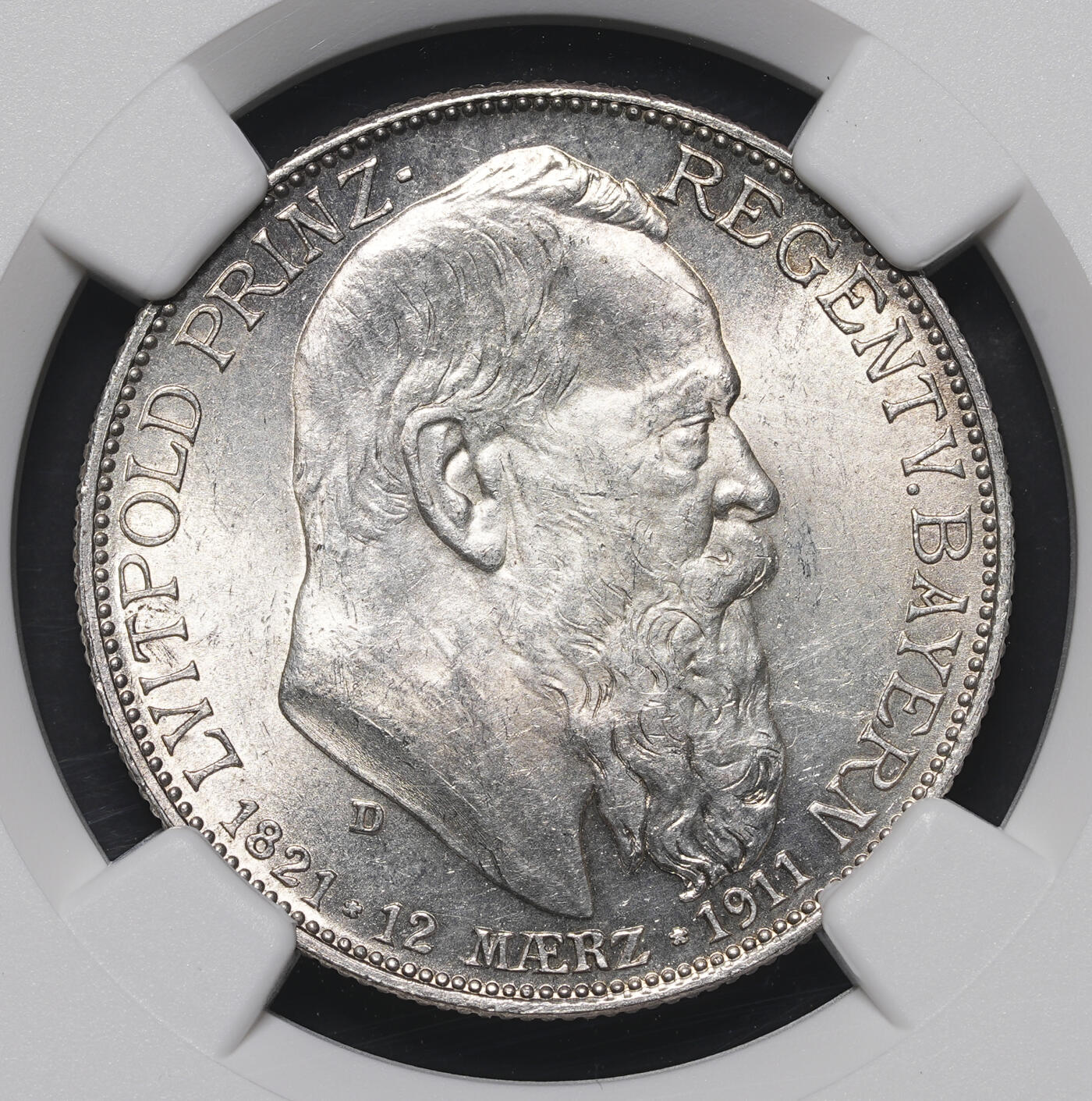 修遠堂世界钱币第三十九期 全场包邮 NGC MS63 1911年巴伐利亚摄政王90大寿纪念2马克银币
