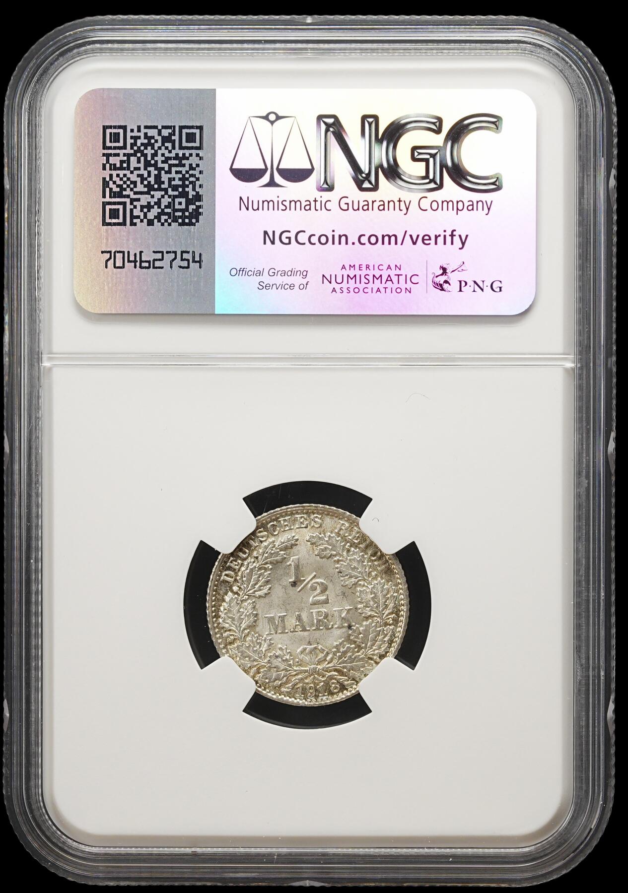 修遠堂世界钱币第三十九期 全场包邮 NGC MS66 1918年德国1/2马克银币