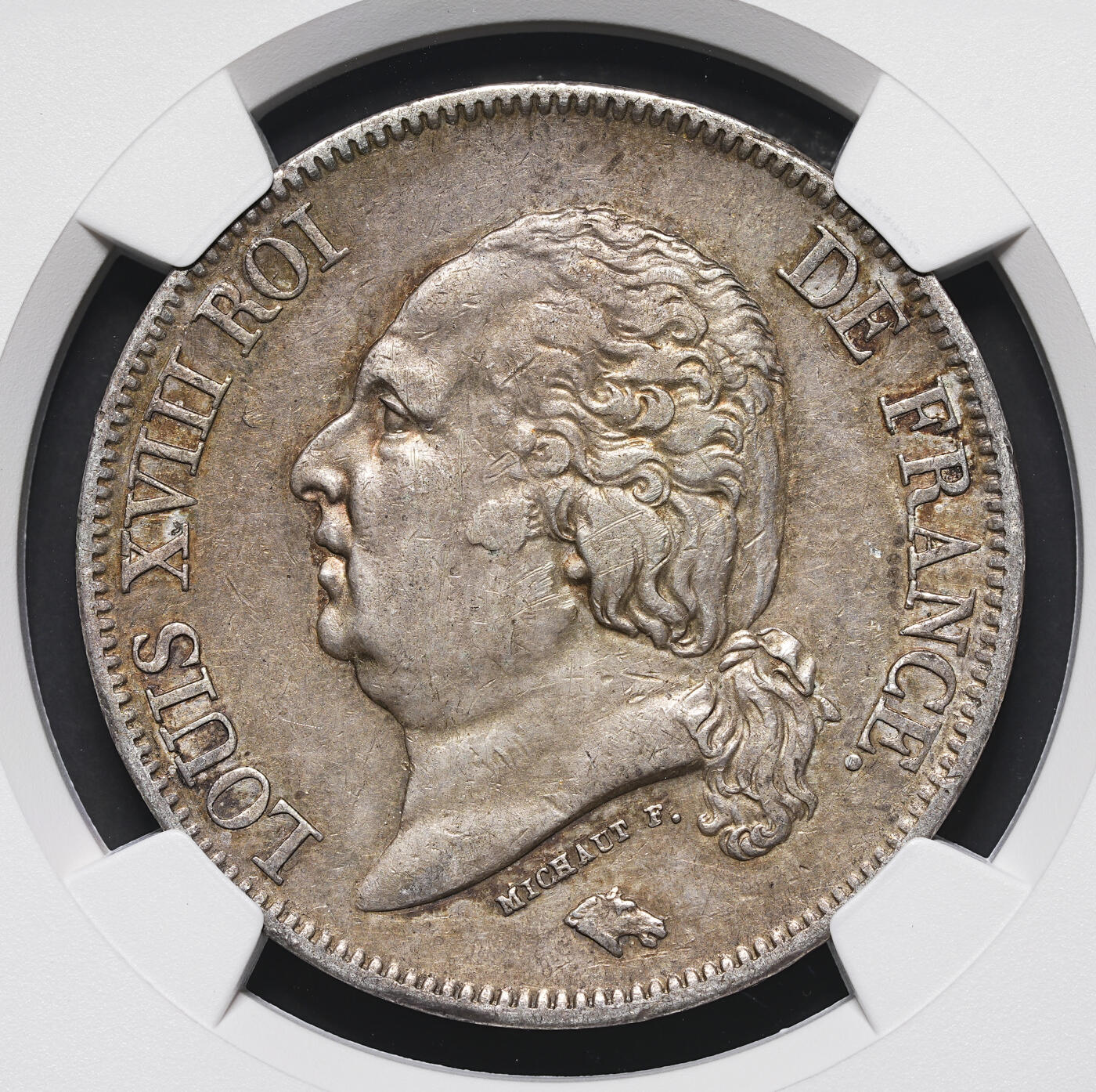修遠堂世界钱币第三十九期 全场包邮 NGC AU53 1824年法国5法郎大银币 路易十八 L厂铭 少见品种